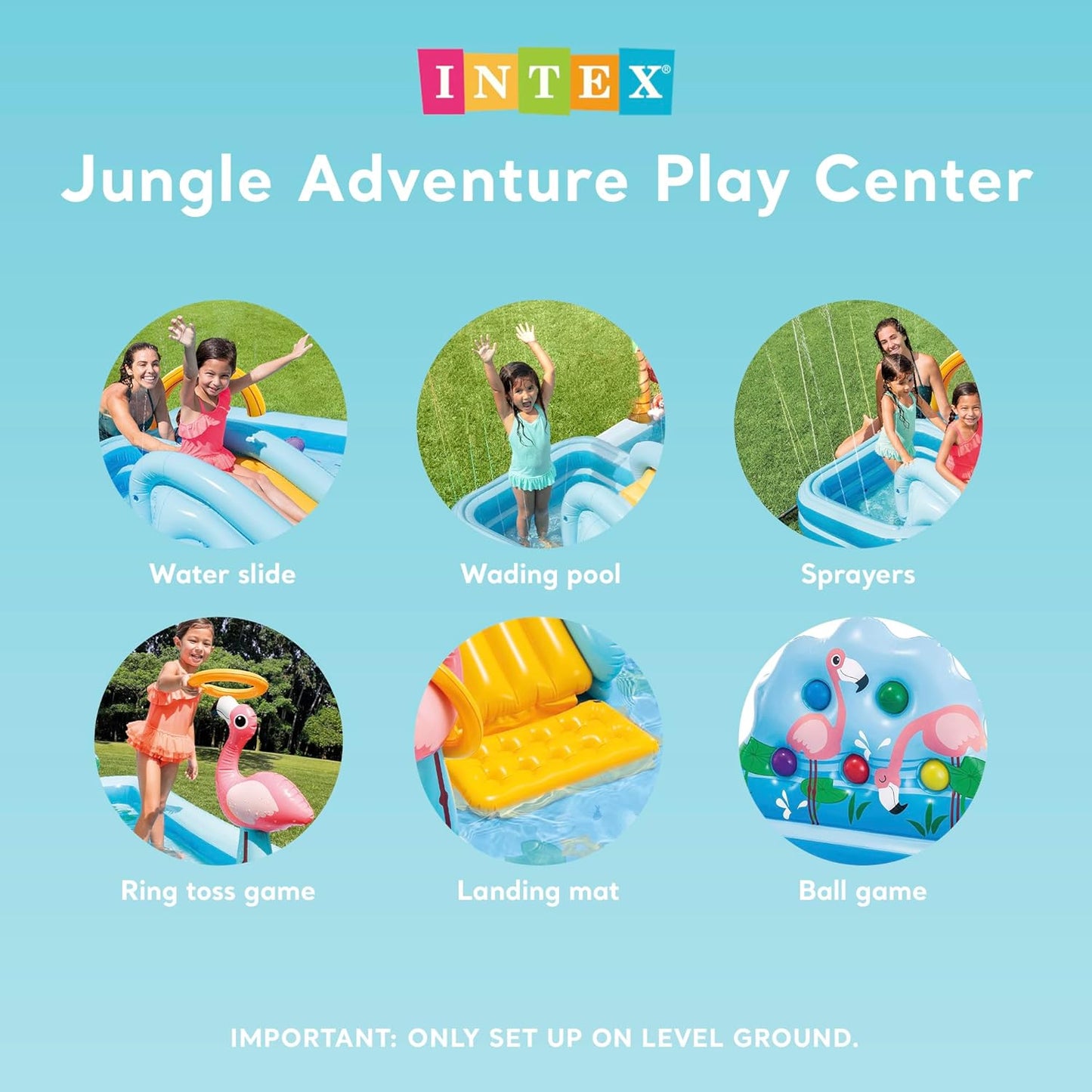 96 x 78 x 28 Inflatable Jungle Adventure Play Center Spray Kiddie Pool - Backyard Kids Water Slide. Outdoor Blow-Up Splash Pad for Toddlers