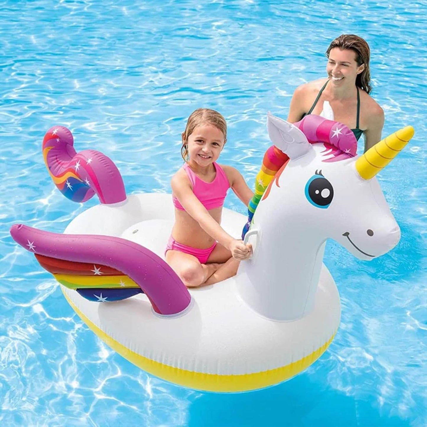 Durable Premium Raft Grade Vinyl Unicorn Inflatable Ride On Pool Float with 2 Heavy Duty Handles and Repair Patch. Multicolor