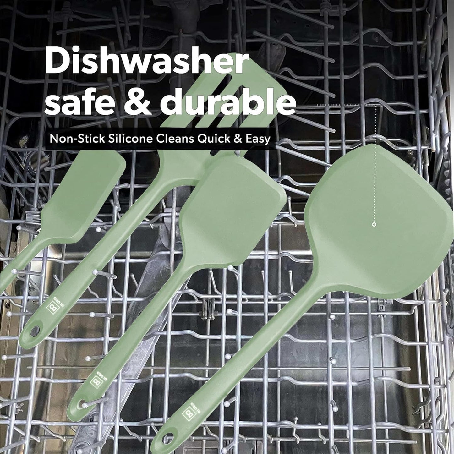 New Silicone Turner Spatula Set - Kitchen Spatulas for Nonstick Cookware - Cooking Utensils for Flipping Eggs & Pancakes - 600°F Heat-Resistant BPA Free Turners - Dishwasher Safe (4pc. Sage)