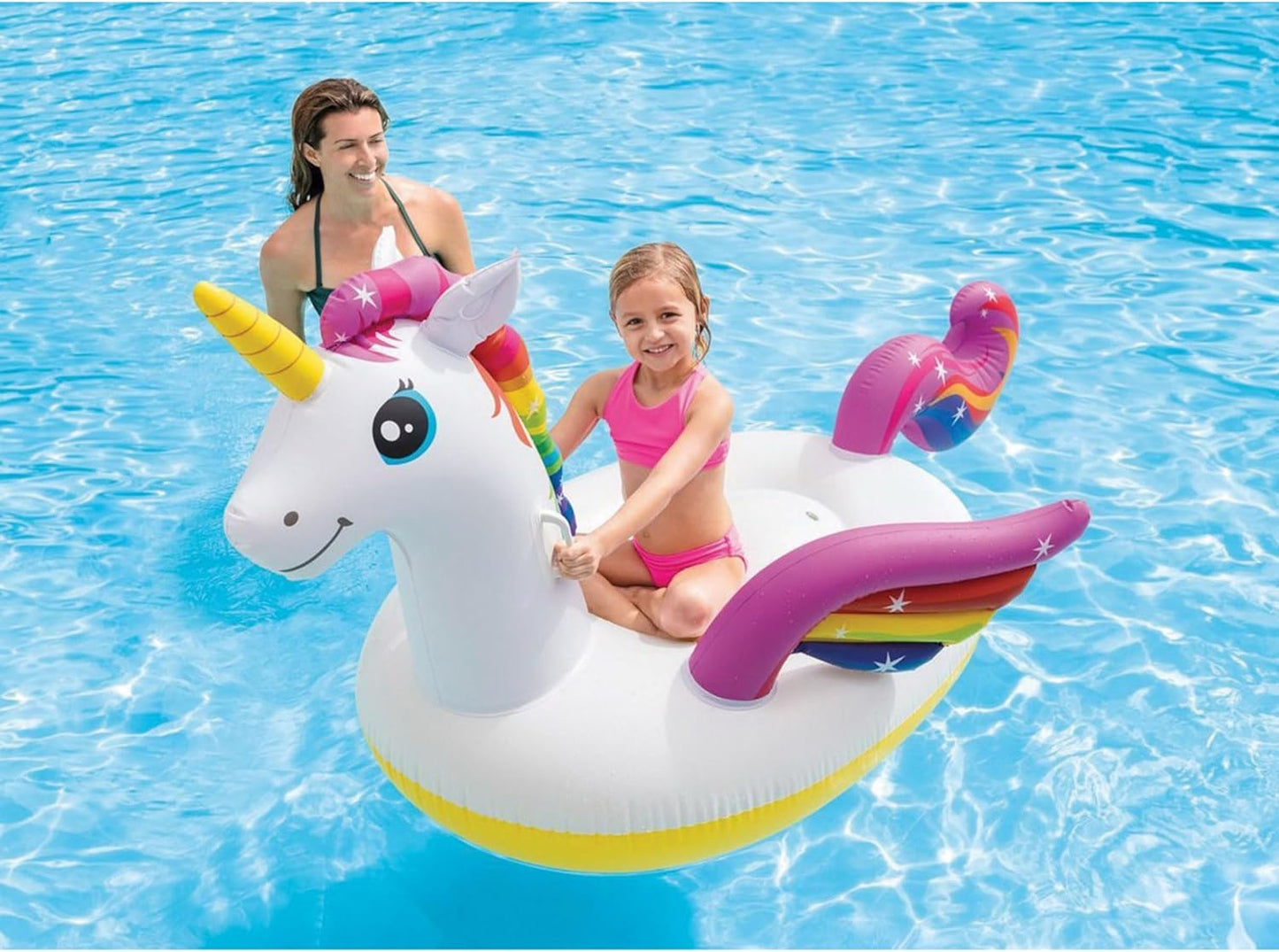 Durable Premium Raft Grade Vinyl Unicorn Inflatable Ride On Pool Float with 2 Heavy Duty Handles and Repair Patch. Multicolor