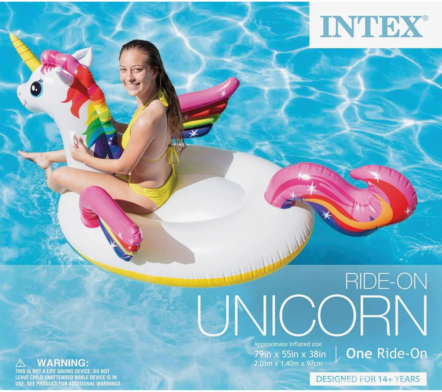 Durable Premium Raft Grade Vinyl Unicorn Inflatable Ride On Pool Float with 2 Heavy Duty Handles and Repair Patch. Multicolor