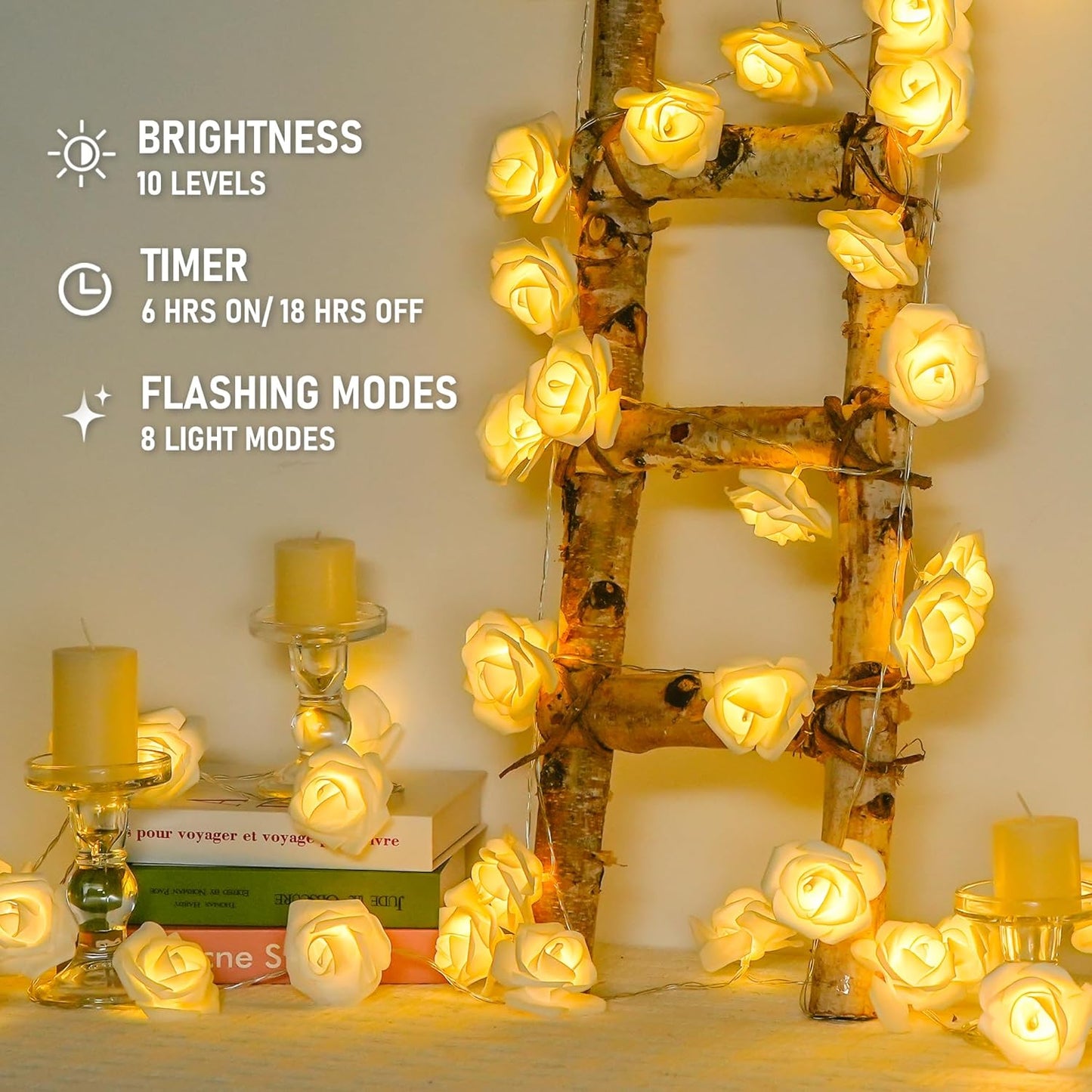 30 LED Rose Flower Lights. 16ft Flower String Lights Battery Operated. 8 Modes Rose Fairy Lights for Mother's Day Bedroom Wedding Room Decor Gift Indoor Decor(Warm White)
