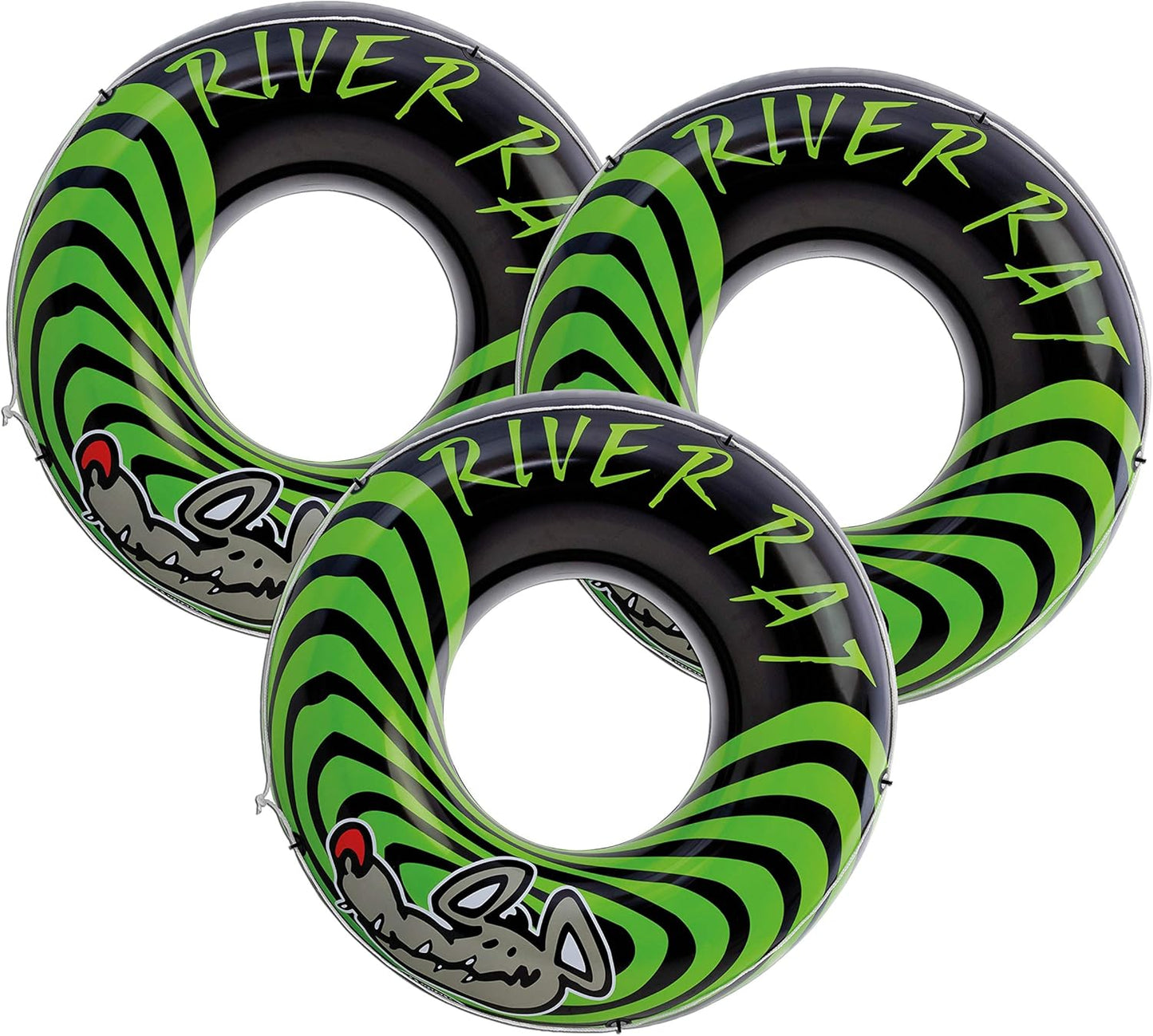 River Rat 48 Inch Inflatable Vinyl Towable Boat Floating Tube Raft for Swimming Pool and Lake in Green Rat or Graffiti Rat Design. Color Varies