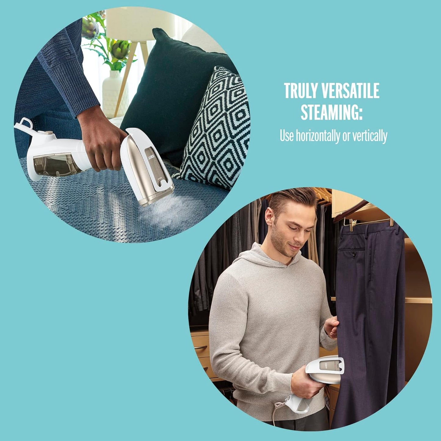 Handheld Garment Steamer for Clothes. Turbo ExtremeSteam 1875W. Portable Handheld Design. Strong Penetrating Steam. White / Champagne