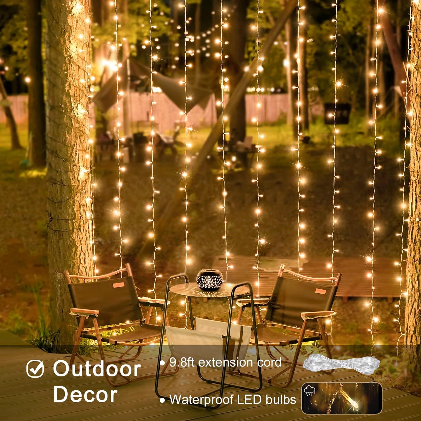600 LED Christmas Curtain Lights Outdoor. 9.5x19.6ft Christmas String Lights Plug in with Remote. 8 Modes Wall Hanging Lights for Bedroom Party Backdrop Wedding Christmas Decor. Warm White