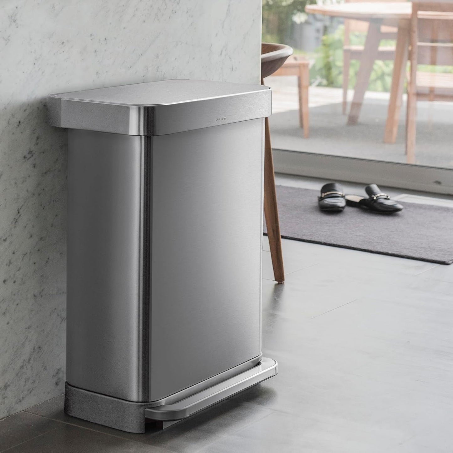 45 Liter / 12 Gallon Rectangular Hands-Free Kitchen Step Trash Can with Soft-Close Lid. Brushed Stainless Steel