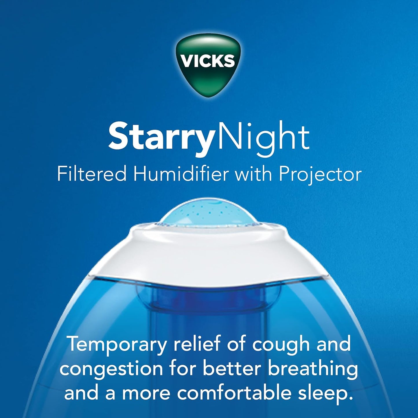Starry Night Filtered Cool Mist Humidifier. Medium to Large Rooms. 1 Gallon Tank – Cool Mist Humidifier for Baby and Kids Rooms with Light Up Star Night Light Display. Works with Vicks VapoPads