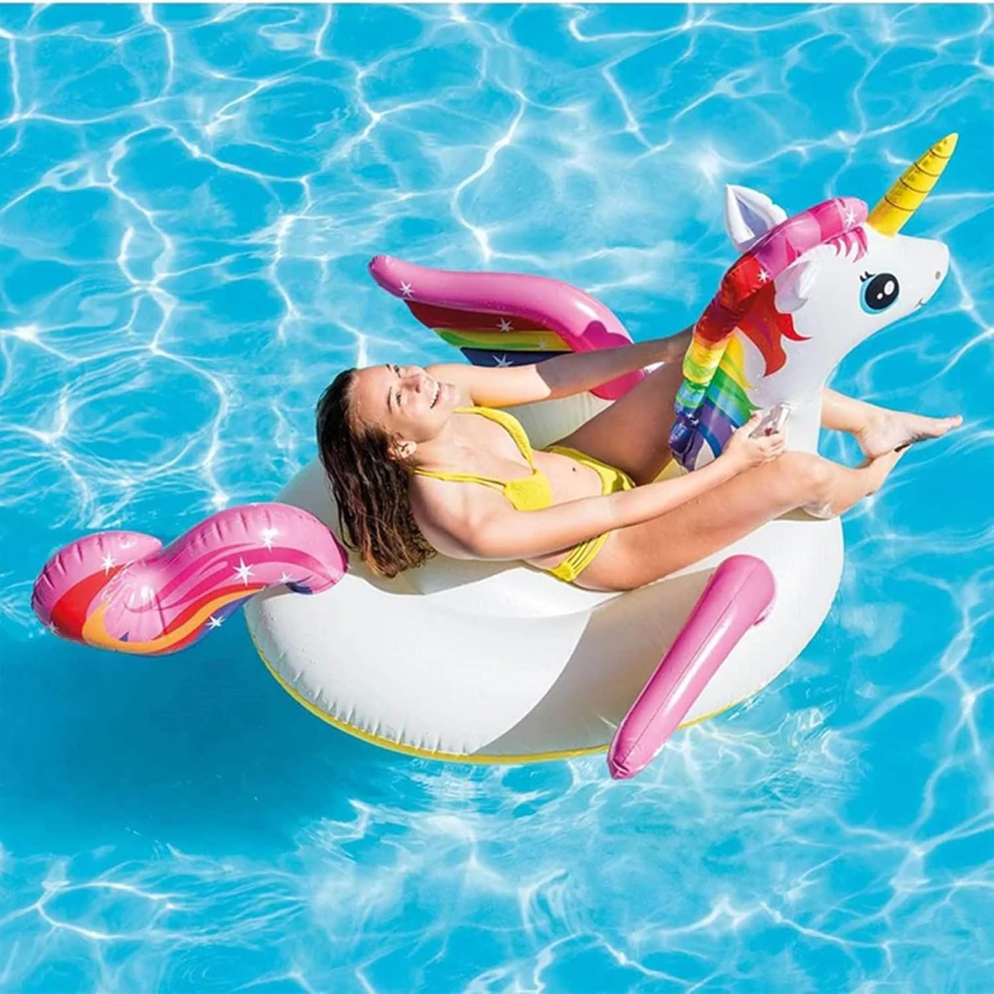 Durable Premium Raft Grade Vinyl Unicorn Inflatable Ride On Pool Float with 2 Heavy Duty Handles and Repair Patch. Multicolor