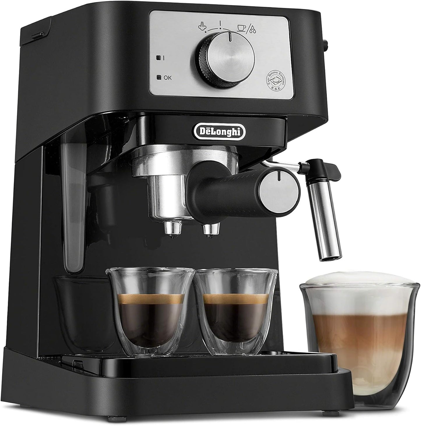 Stilosa Manual Espresso Machine. Latte & Cappuccino Maker. 15 Bar Pump Pressure + Milk Frother Steam Wand. Black / Stainless. EC260BK. 13.5 x 8.07 x 11.22 inches