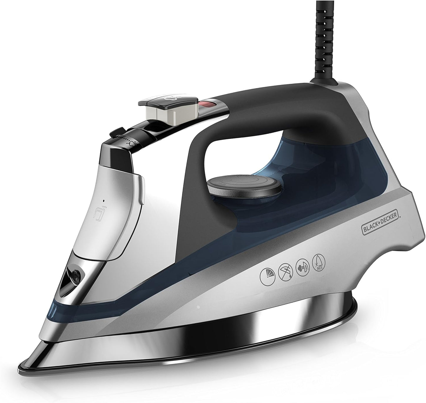 Allure Professional Steam Iron. 30% More Steam. Precision Tip. Stainless Steel Soleplate. Vertical Steam Function