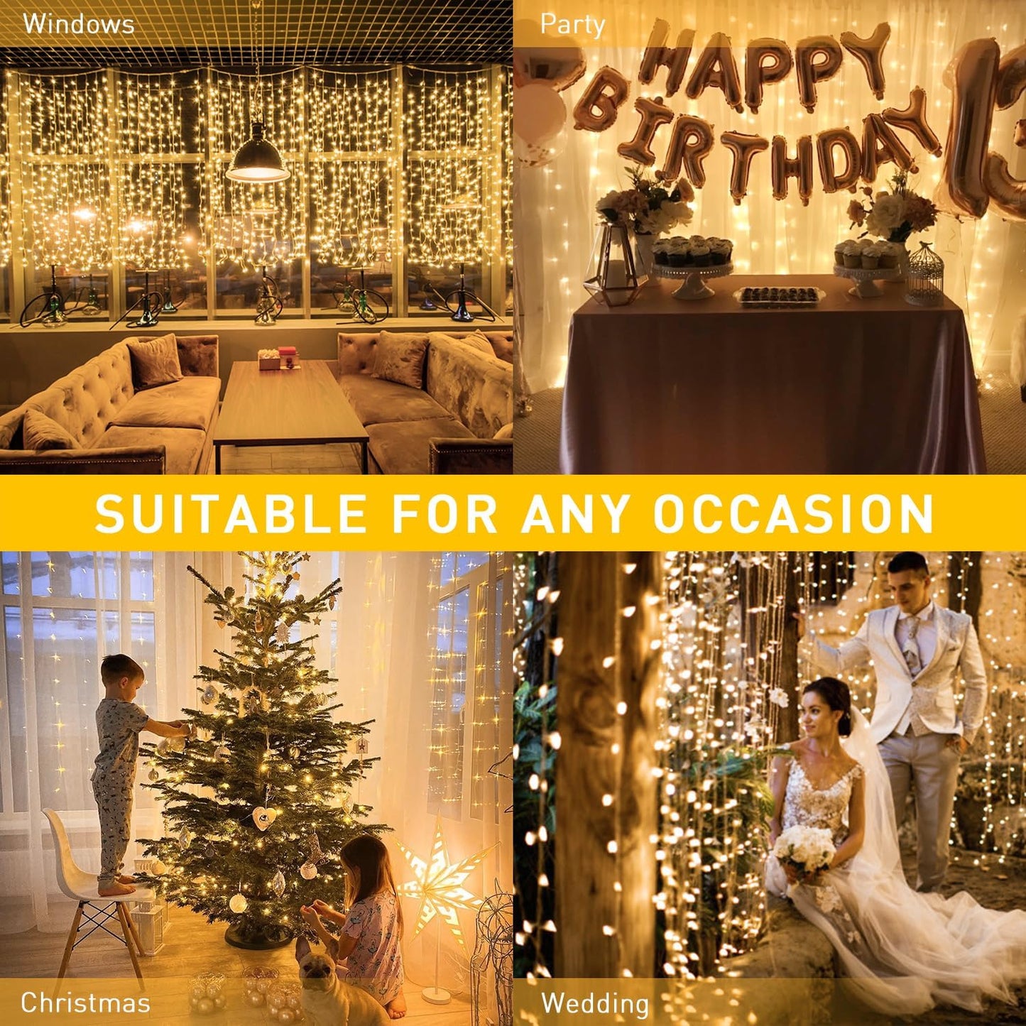 600 LED Christmas Curtain Lights Outdoor. 9.5x19.6ft Christmas String Lights Plug in with Remote. 8 Modes Wall Hanging Lights for Bedroom Party Backdrop Wedding Christmas Decor. Warm White