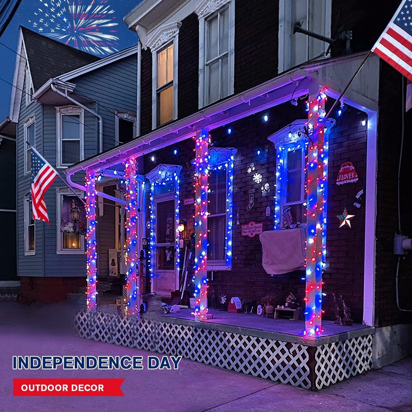 4th of July Decorations 100 LED String Lights Indoor. 33ft Red White and Blue Lights Plug-in. 8 Modes Patriotic 4th of July Lights for Indoor Outdoor Independence Day American Flag Holiday