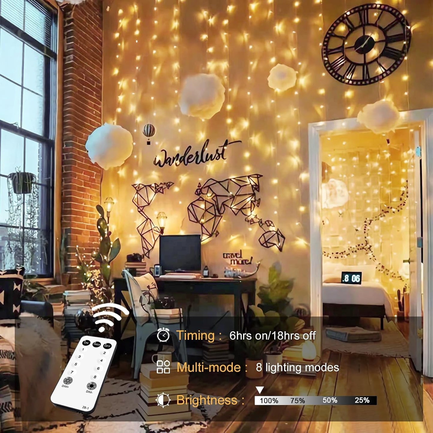 600 LED Christmas Curtain Lights Outdoor. 9.5x19.6ft Christmas String Lights Plug in with Remote. 8 Modes Wall Hanging Lights for Bedroom Party Backdrop Wedding Christmas Decor. Warm White