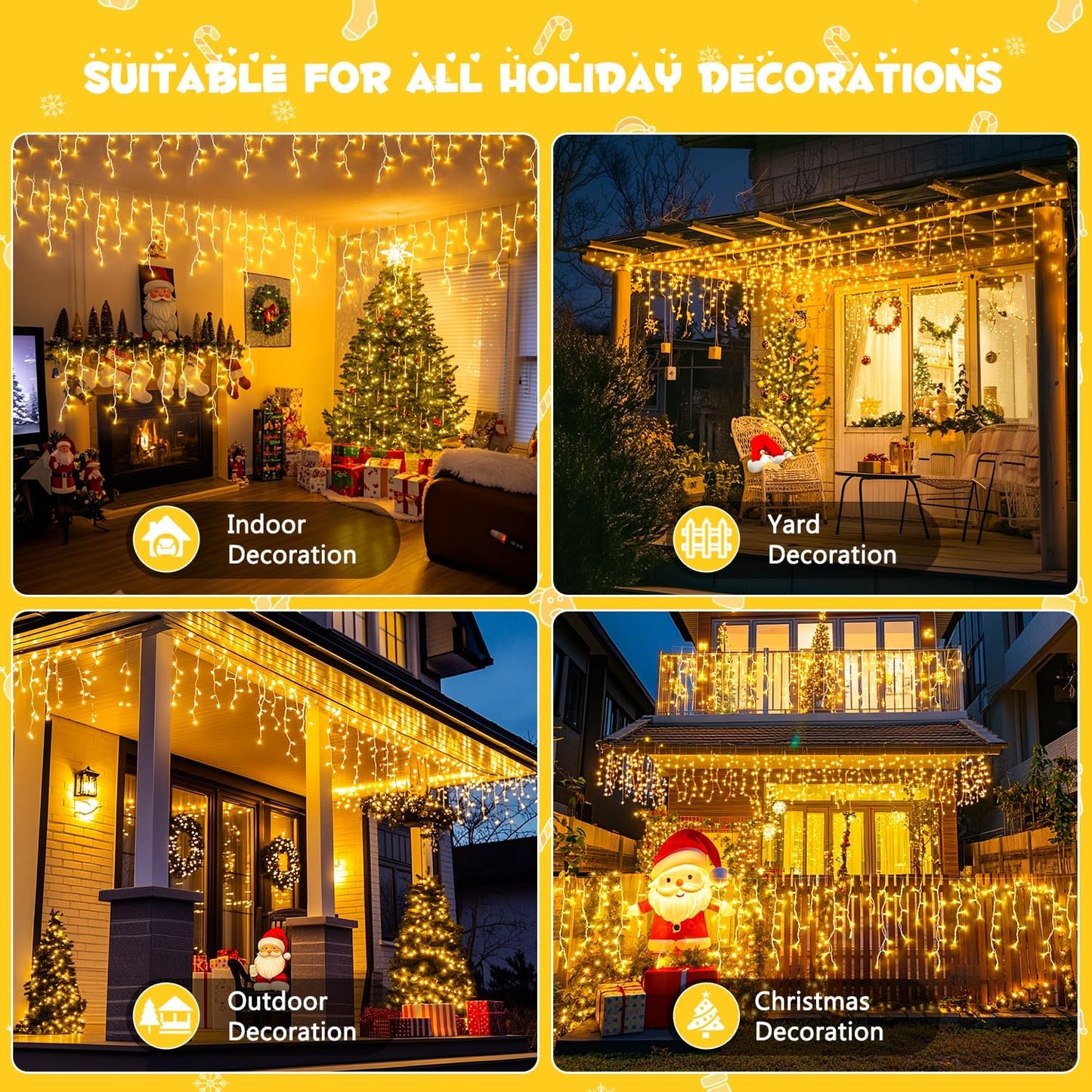 38.8FT Icicle Lights for Outside. 400 LED Icicle Christmas Lights Outdoor Indoor Plug in. Warm White Christmas Icicle Lights with Remote for Wedding House Fireplace Christmas Decorations