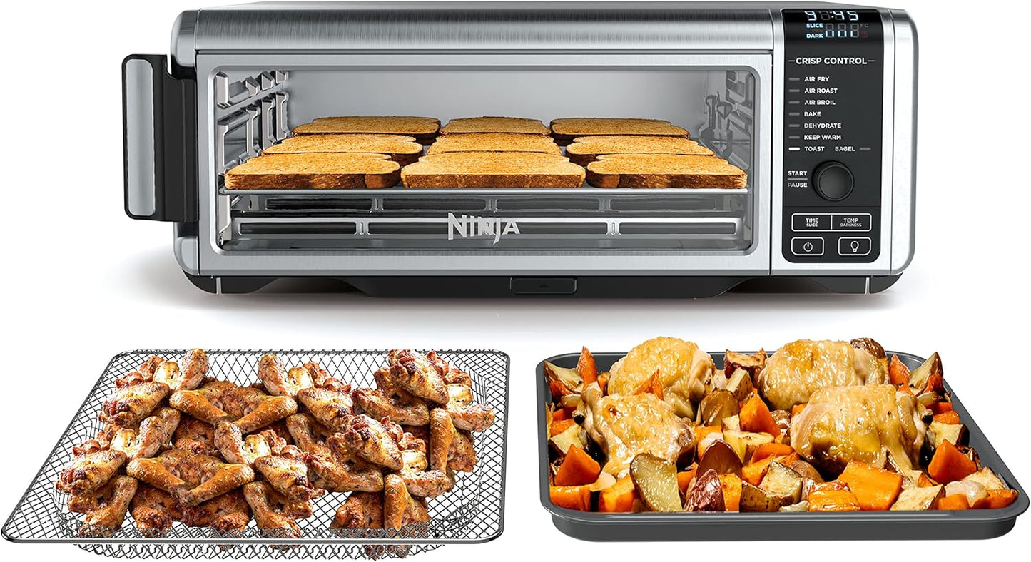 Flip Toaster Oven&Air Fryer. 8-in-1 Functionality. Flip Up&Away Capability for Storage Space. LargeCapacity. Air Fry Basket. SheetPan. Wire Rack&Removable Crumb Tray. Stainless.1800 watts. SP151