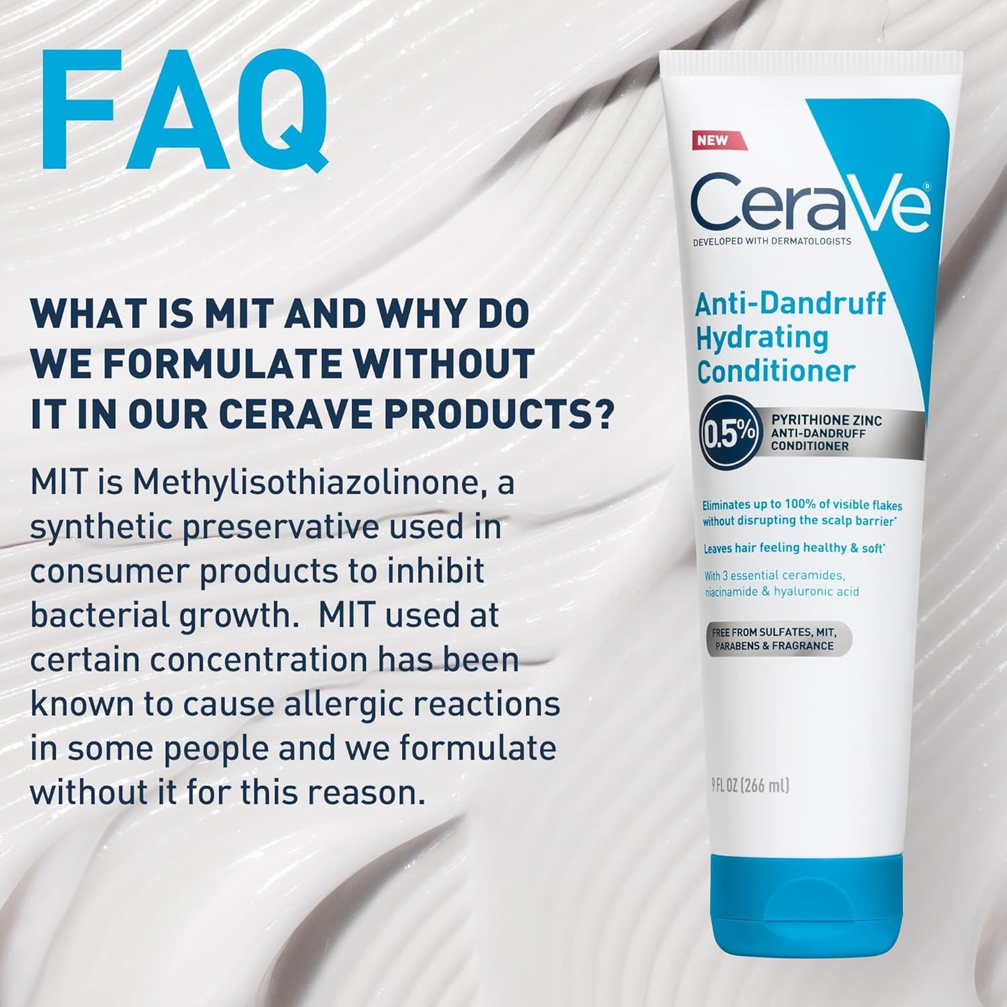 Hydrating Anti Dandruff Conditioner. 0.5% Pyrithione Zinc Dandruff Treatment With Ceramides. Hyaluronic Acid & Niacinamide. Helps Eliminate Flakes & Reduce Itchy Scalp. Sulfate Free Conditioner