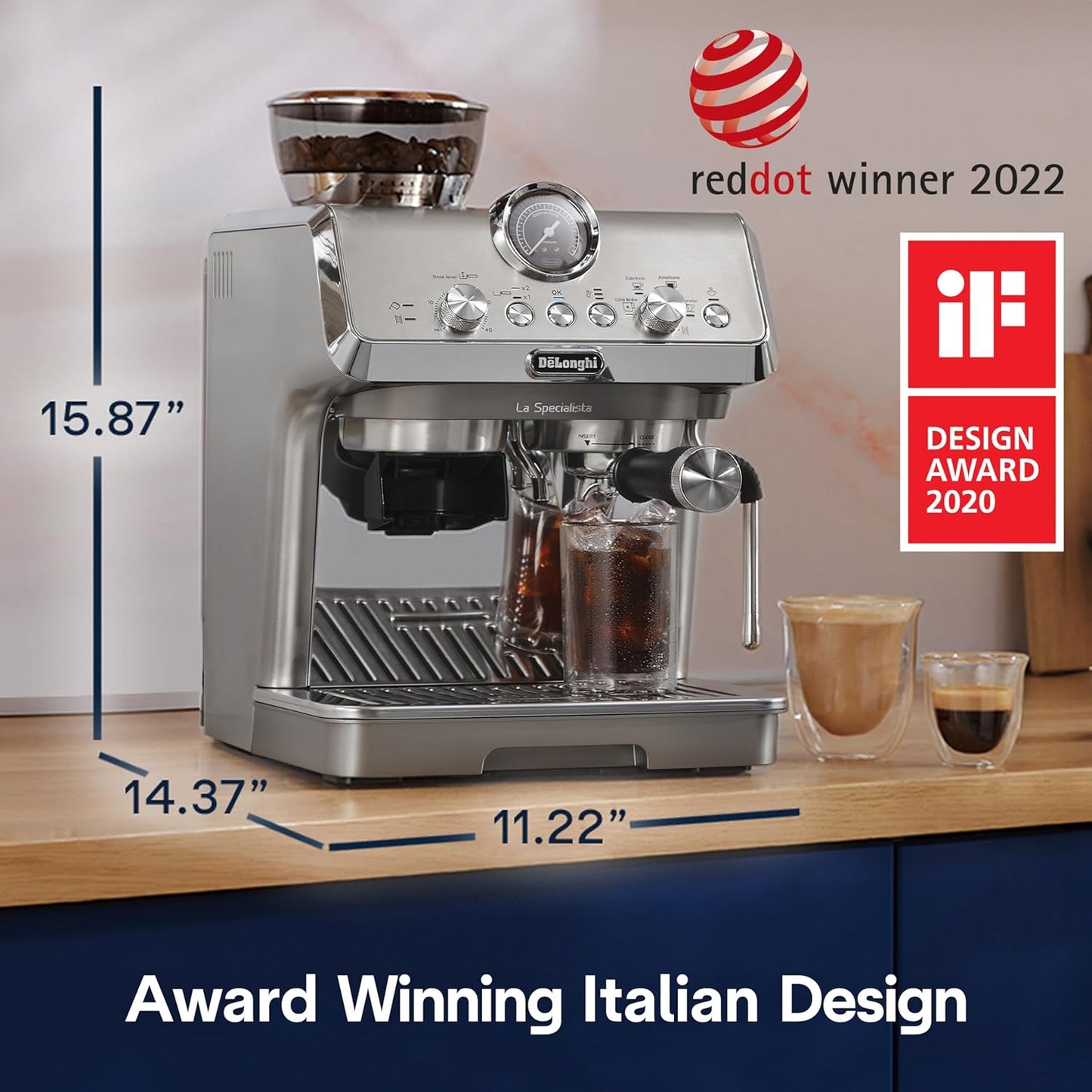 La Specialista Arte Evo Espresso Machine with Cold Brew. Manual Milk Frother. Barista Kit for Latte. Cappuccino. Built-in Grinder. EC9255M
