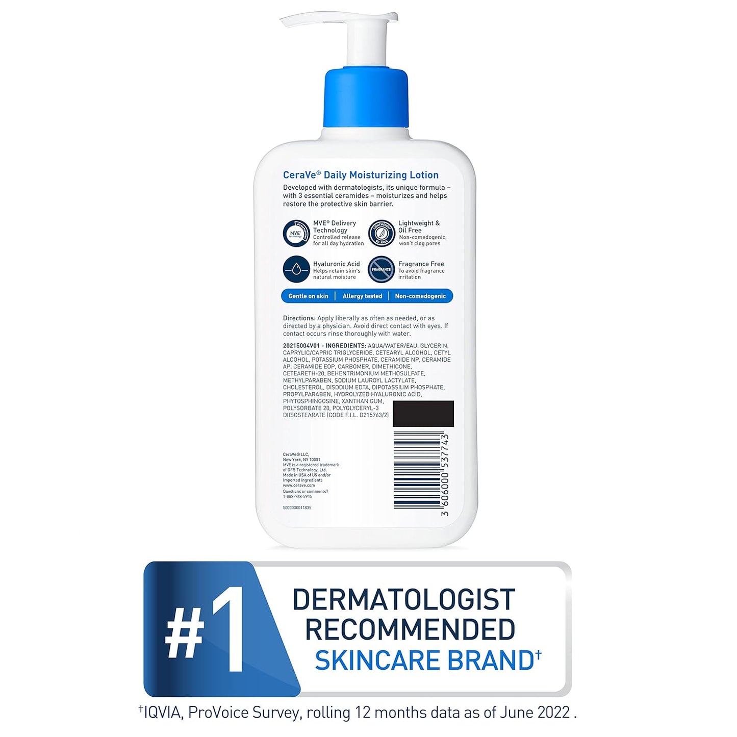 Daily Moisturizing Lotion for Dry Skin. Body Lotion & Face Moisturizer with Hyaluronic Acid and Ceramides. Daily Moisturizer. Fragrance Free. Oil-Free. 19 Ounce