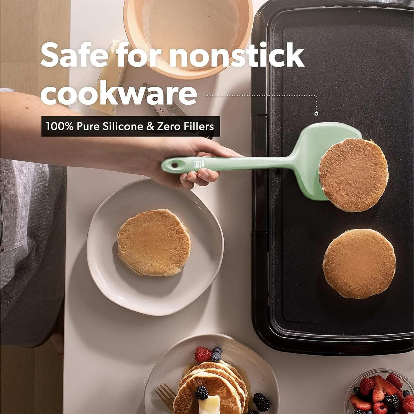 New Silicone Turner Spatula Set - Kitchen Spatulas for Nonstick Cookware - Cooking Utensils for Flipping Eggs & Pancakes - 600°F Heat-Resistant BPA Free Turners - Dishwasher Safe (4pc. Sage)