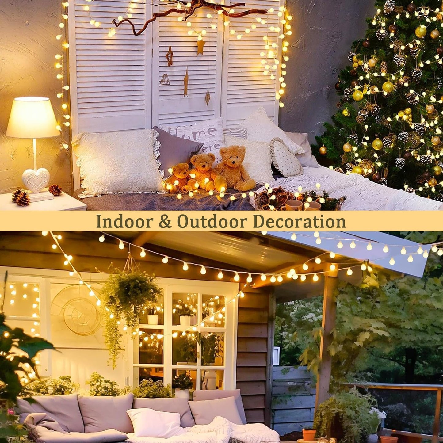 100 LED Connectable Globe String Lights Indoor Bedroom. 33ft Warm White Christmas String Lights Plug in with Remote. 8Mode Hanging Fairy Lights Outdoor for Room Classroom Party Decor