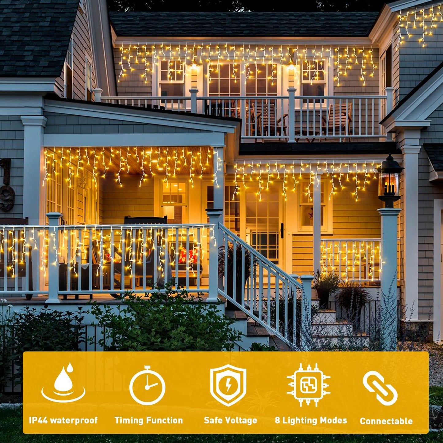38.8FT Icicle Lights for Outside. 400 LED Icicle Christmas Lights Outdoor Indoor Plug in. Warm White Christmas Icicle Lights with Remote for Wedding House Fireplace Christmas Decorations