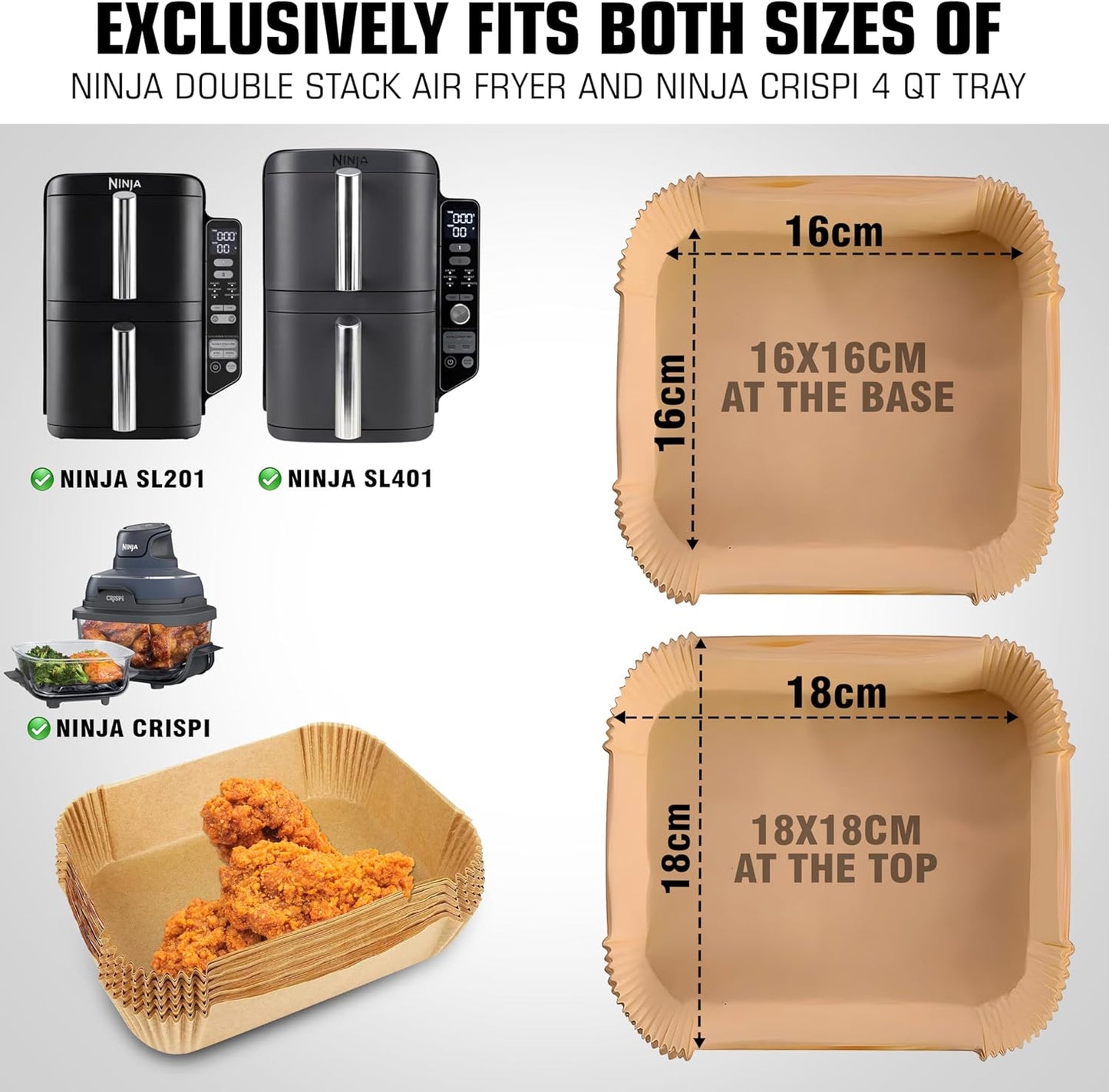Air Fryer Liners for DoubleStack SL401 8-10QT: 150pcs Disposable Paper Liners. Compatible with SL401 and SL201 Double Stack by FryEasy