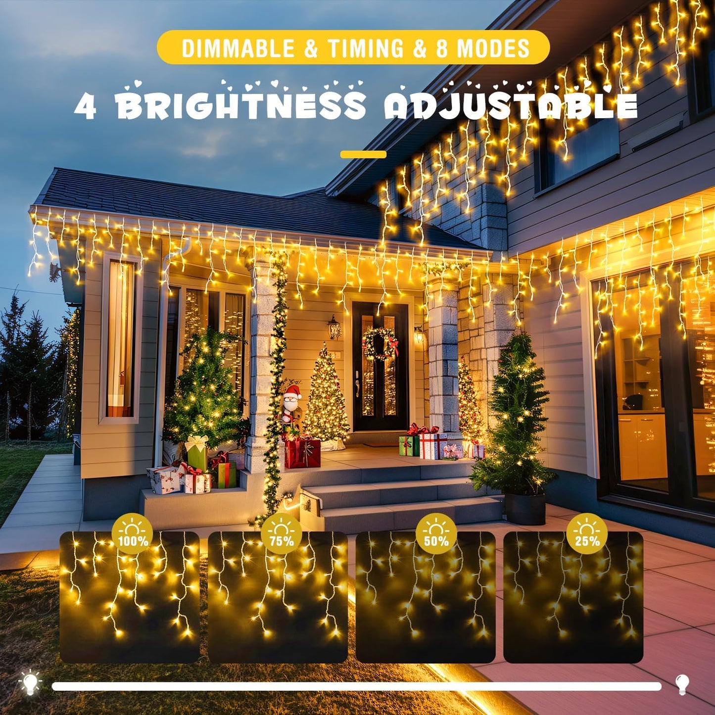 38.8FT Icicle Lights for Outside. 400 LED Icicle Christmas Lights Outdoor Indoor Plug in. Warm White Christmas Icicle Lights with Remote for Wedding House Fireplace Christmas Decorations