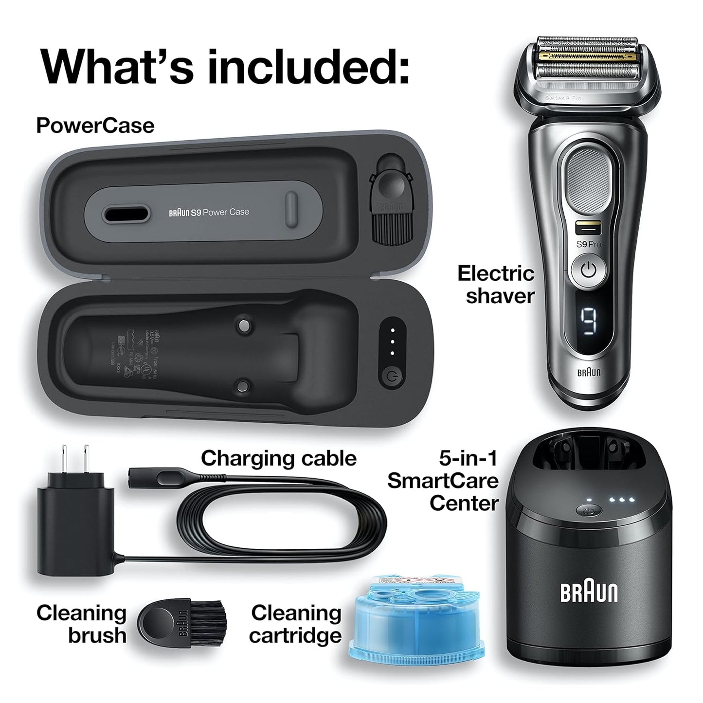 Electric Razor for Men. Waterproof Foil Shaver. Series 9 Pro 9477cc. Wet & Dry Shave. with Portable Charging Case. ProLift Beard Trimmer. 5-in-1 Cleaning & Charging SmartCare Center. Silver