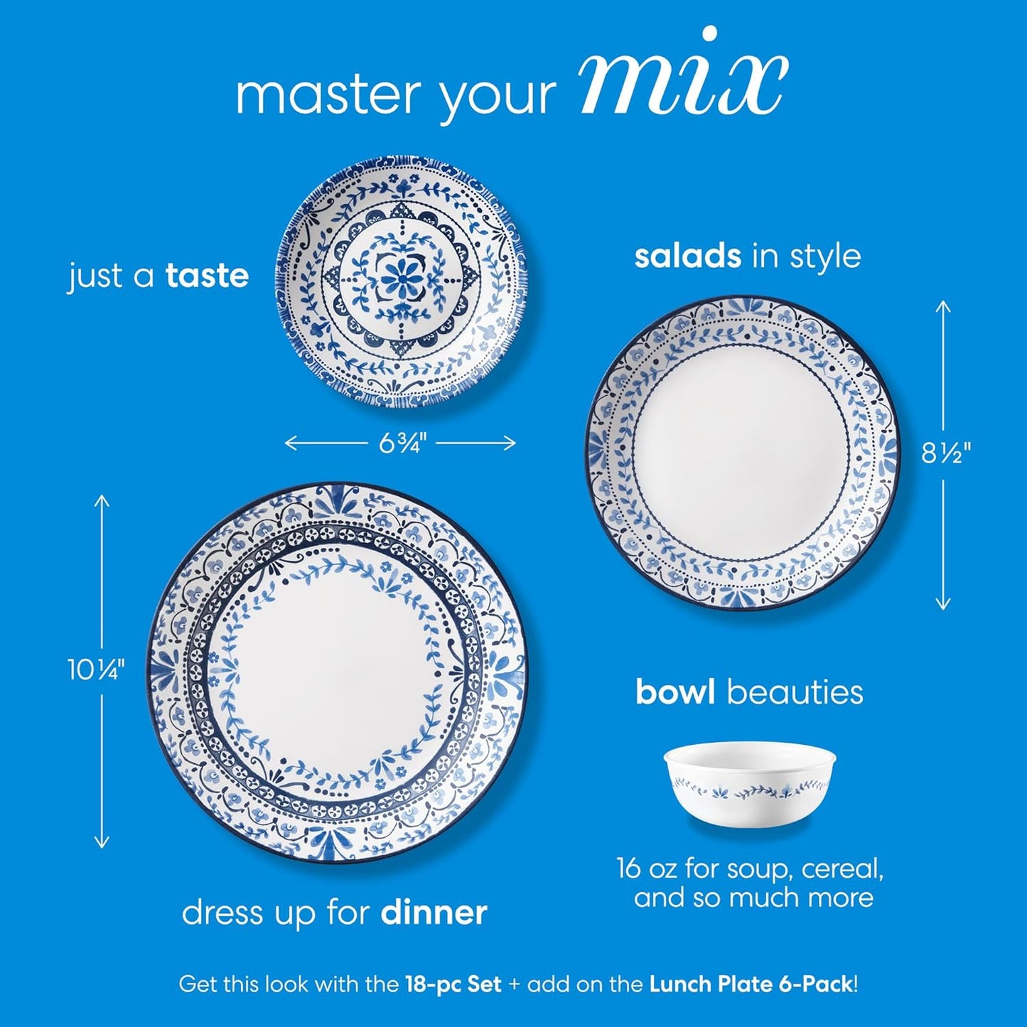 6 PIECE Dinner Plates Set. Triple Layer Glass and Chip Resistant. Lightweight Round Plates. Portofino