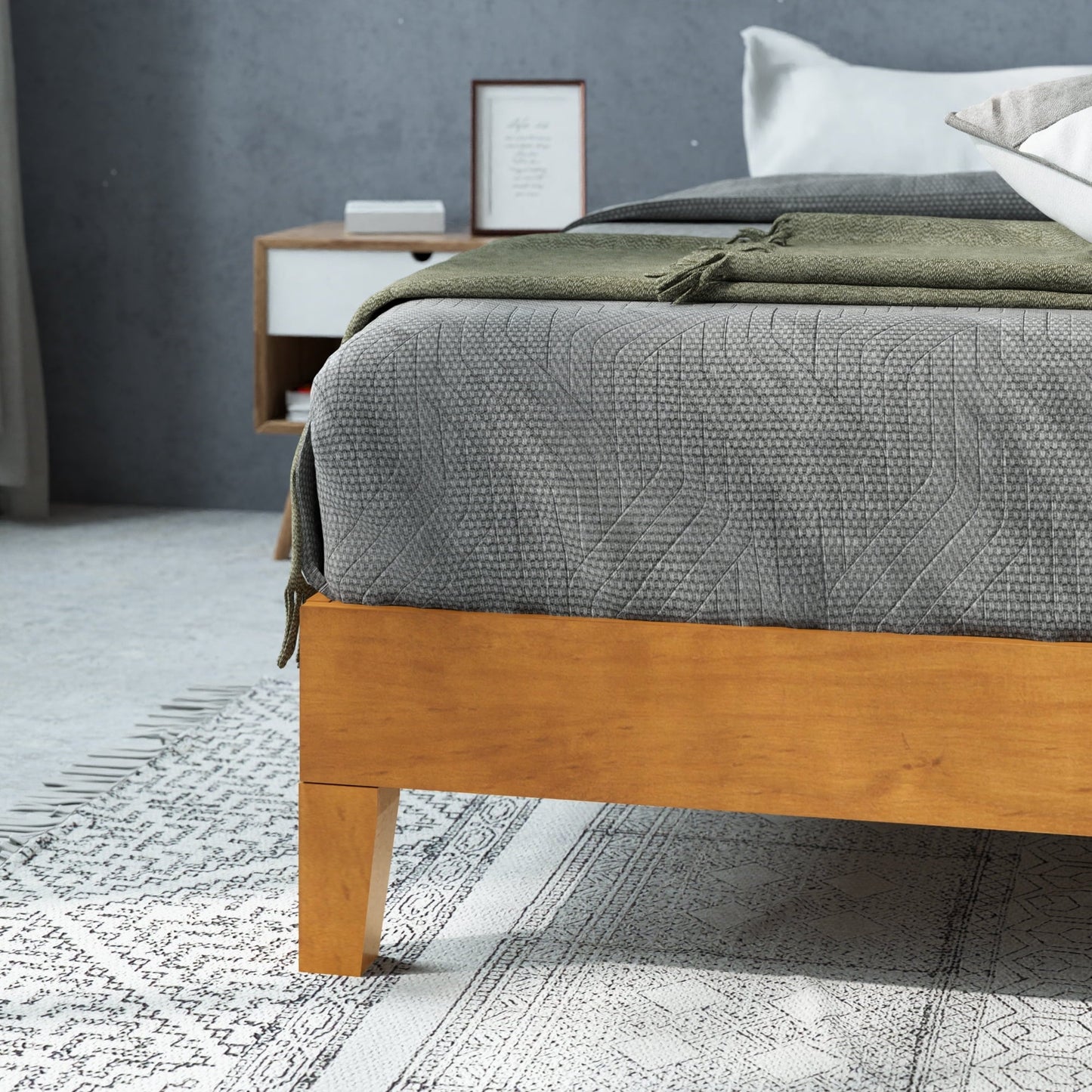 Zinus Alexia 12" Deluxe Wood Platform Bed Frame, Rustic Pine, Queen