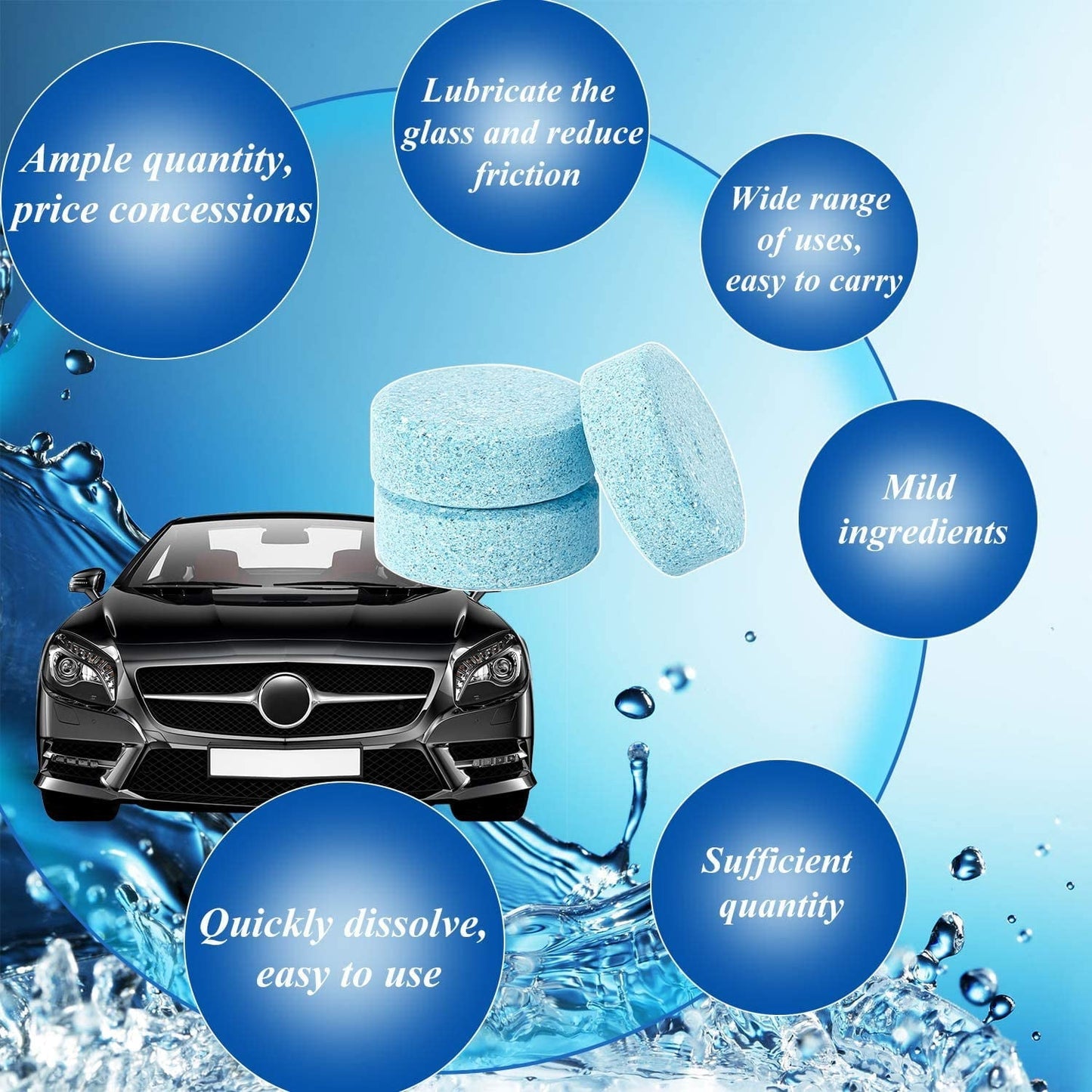 30 Pcs Glass Solid Wiper Cleaning Tablets, Car Windshield Glass Concentrated Washer Tablets, Multifunctional Car Effervescent Washer Cleaning Tool for Car Kitchen Window