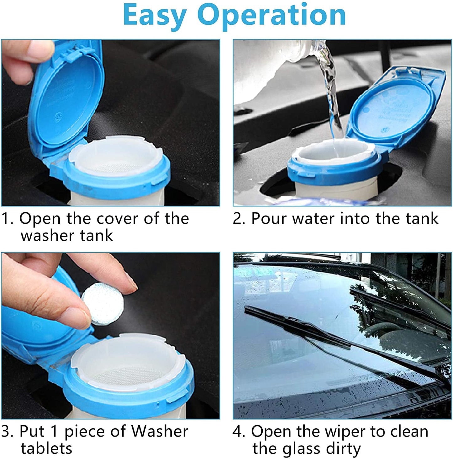 30 Pcs Glass Solid Wiper Cleaning Tablets, Car Windshield Glass Concentrated Washer Tablets, Multifunctional Car Effervescent Washer Cleaning Tool for Car Kitchen Window