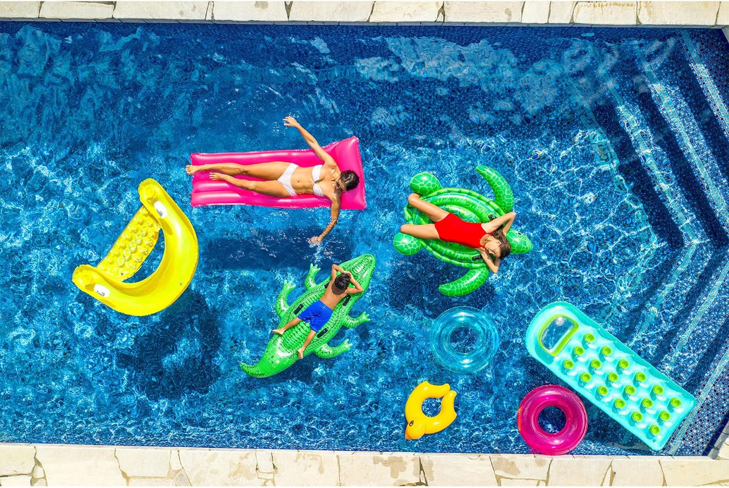 58859EP Sit 'N Float Inflatable Pool Float: Pool Lounge with Built-in Cup Holders – Heavy-Duty Handles – 220lb Weight Capacity – 58 x 39 – Colors May Vary