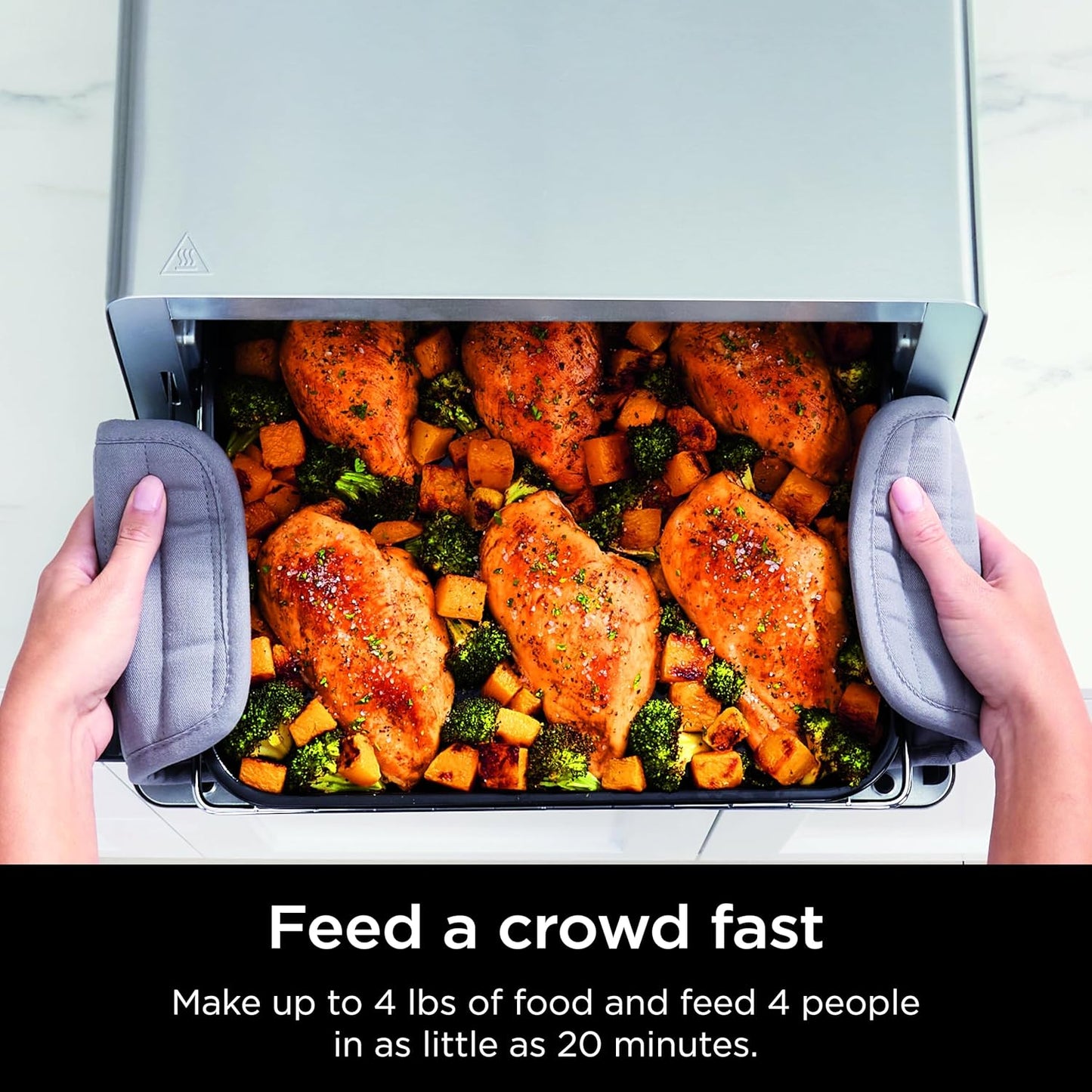 Flip Toaster Oven&Air Fryer. 8-in-1 Functionality. Flip Up&Away Capability for Storage Space. LargeCapacity. Air Fry Basket. SheetPan. Wire Rack&Removable Crumb Tray. Stainless.1800 watts. SP151