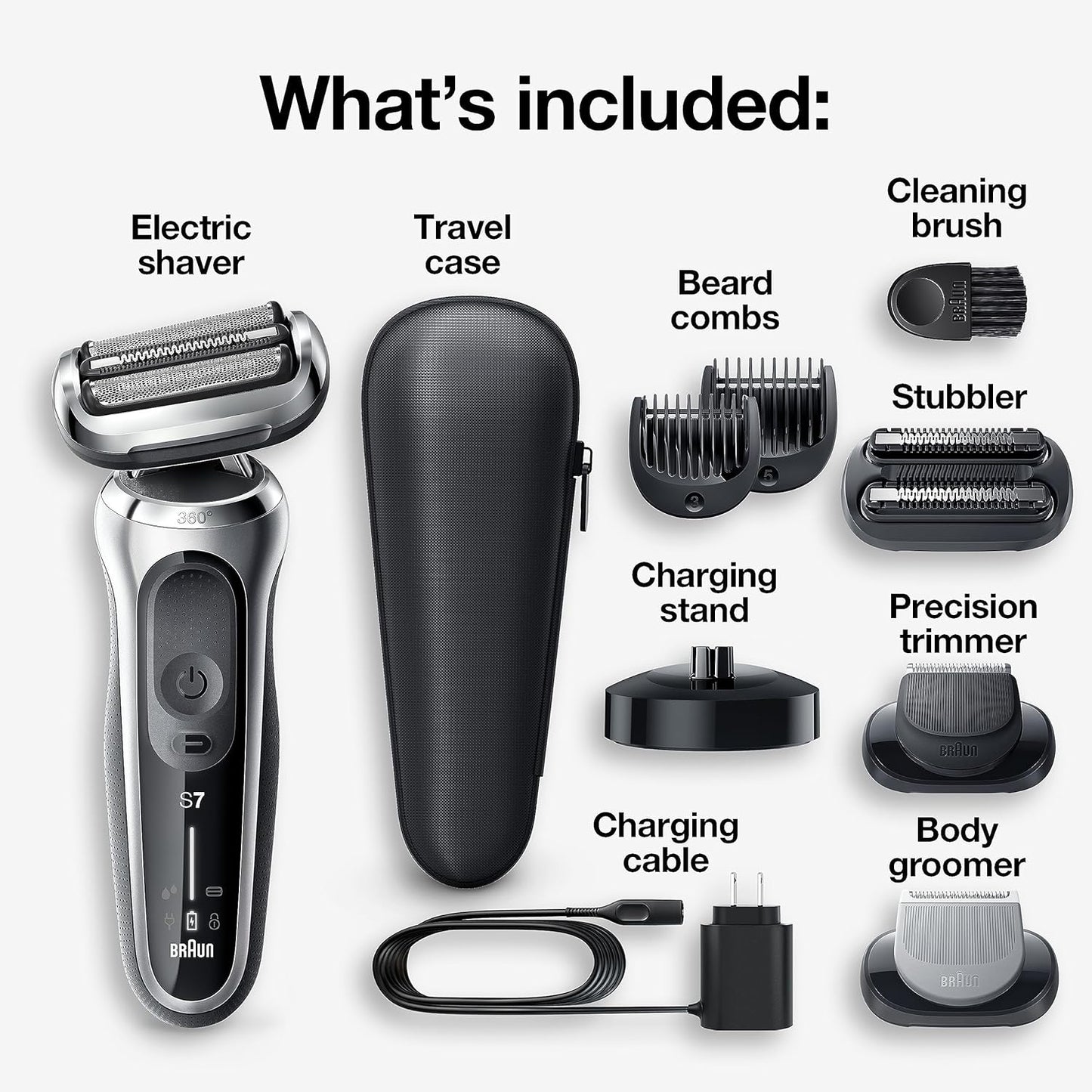 7 7032cs Flex Electric Razor for Men. Wet & Dry. Electric Razor. Rechargeable. Cordless Foil Shaver with Beard Trimmer and Charging Stand. Silver