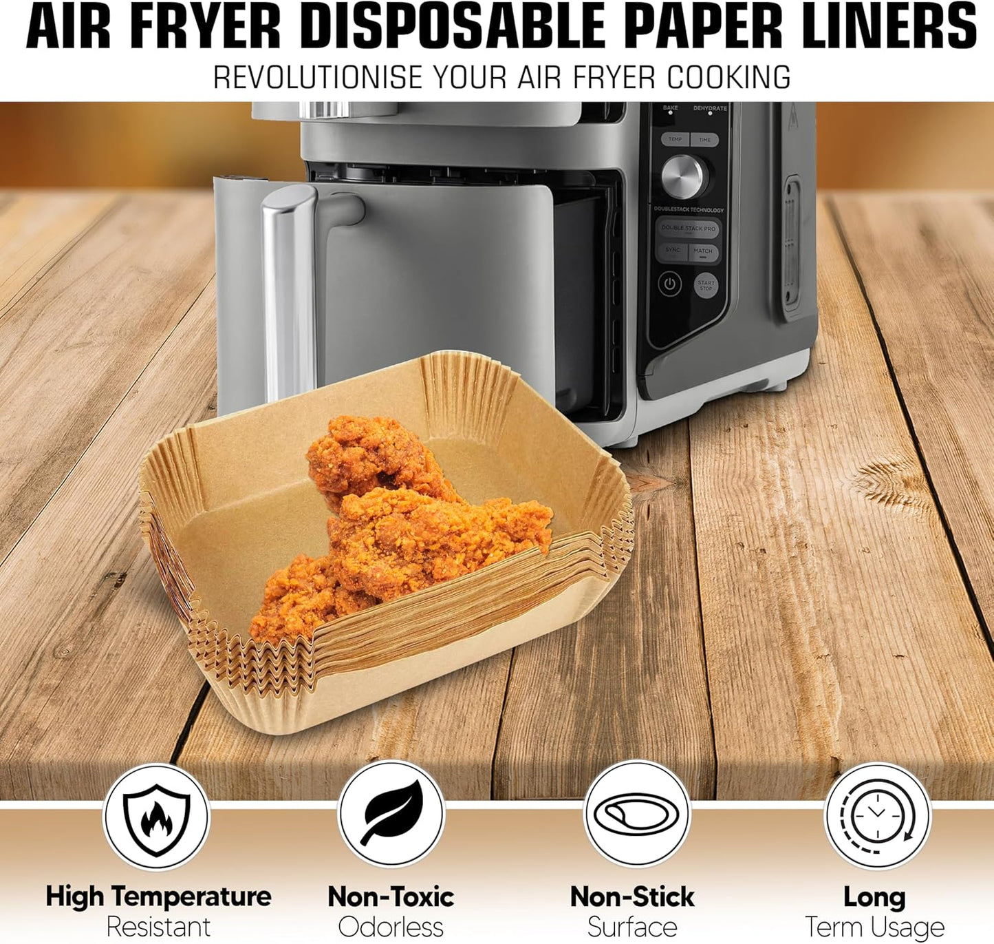 Air Fryer Liners for DoubleStack SL401 8-10QT: 150pcs Disposable Paper Liners. Compatible with SL401 and SL201 Double Stack by FryEasy