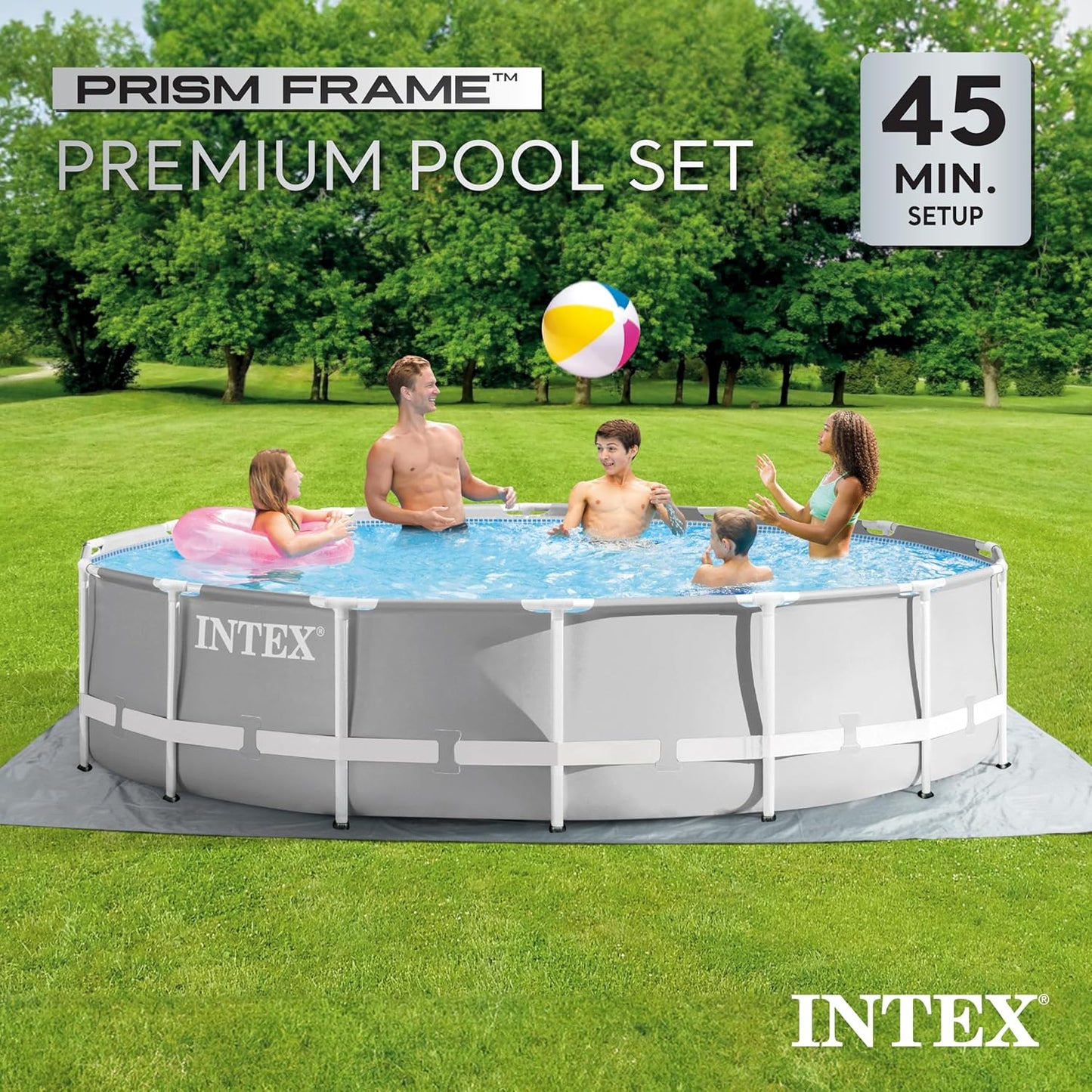 26719EH Prism Frame Premium Above Ground Swimming Pool Set: 14ft x 42in – Includes 1000 GPH Cartridge Filter Pump – SuperTough Puncture Resistant – Rust Resistant – 3357 Gallon Capacity