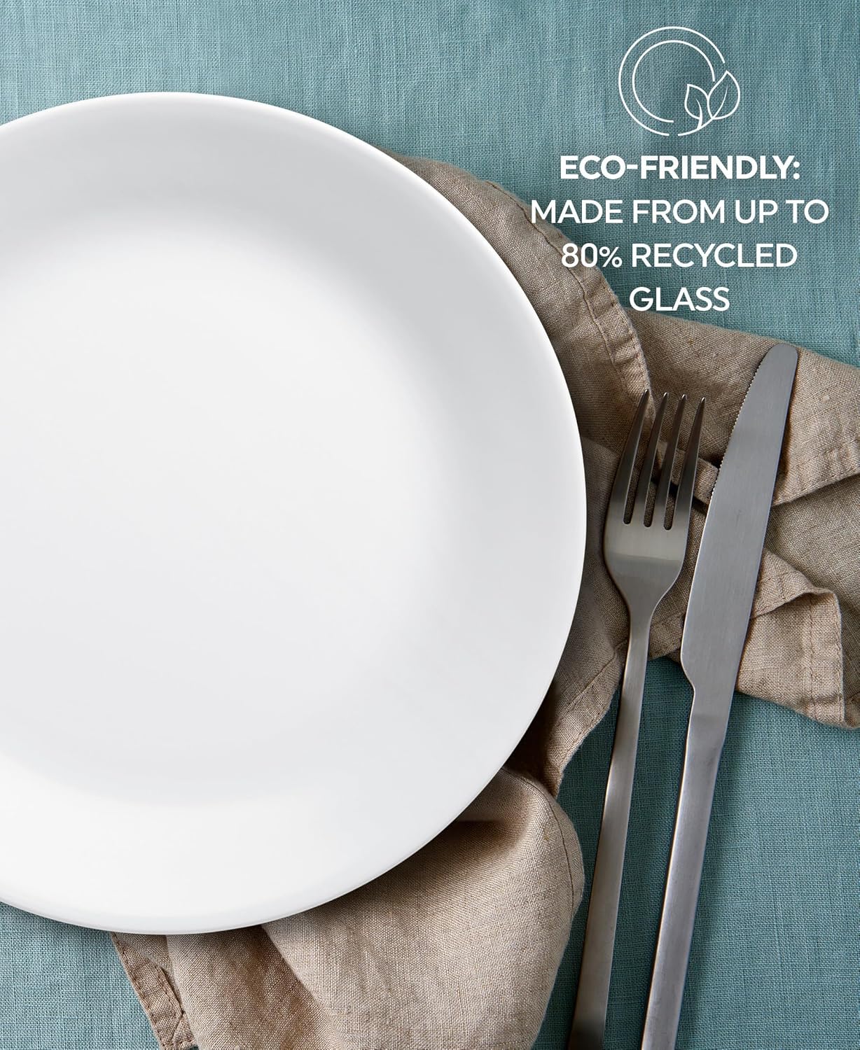 18-Piece Service for 6 Dinnerware Set. Triple Layer Glass and Chip Resistant. Lightweight Round Plates and Bowls Set. Winter Frost White