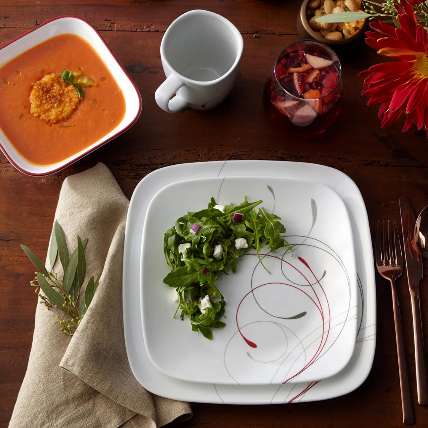 18-Piece Service for 6 Dinnerware Set. Triple Layer Glass and Chip Resistant. Lightweight Square Plates and Bowls Set. Splendor
