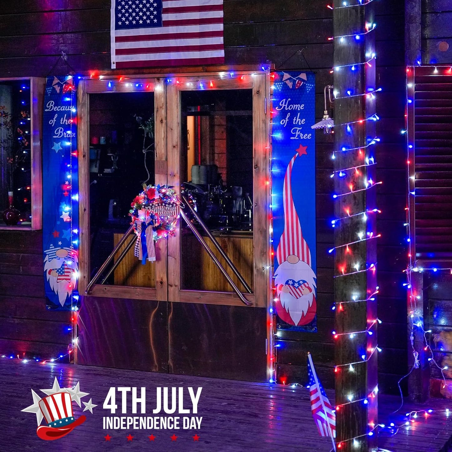 4th of July Decorations 100 LED String Lights Indoor. 33ft Red White and Blue Lights Plug-in. 8 Modes Patriotic 4th of July Lights for Indoor Outdoor Independence Day American Flag Holiday