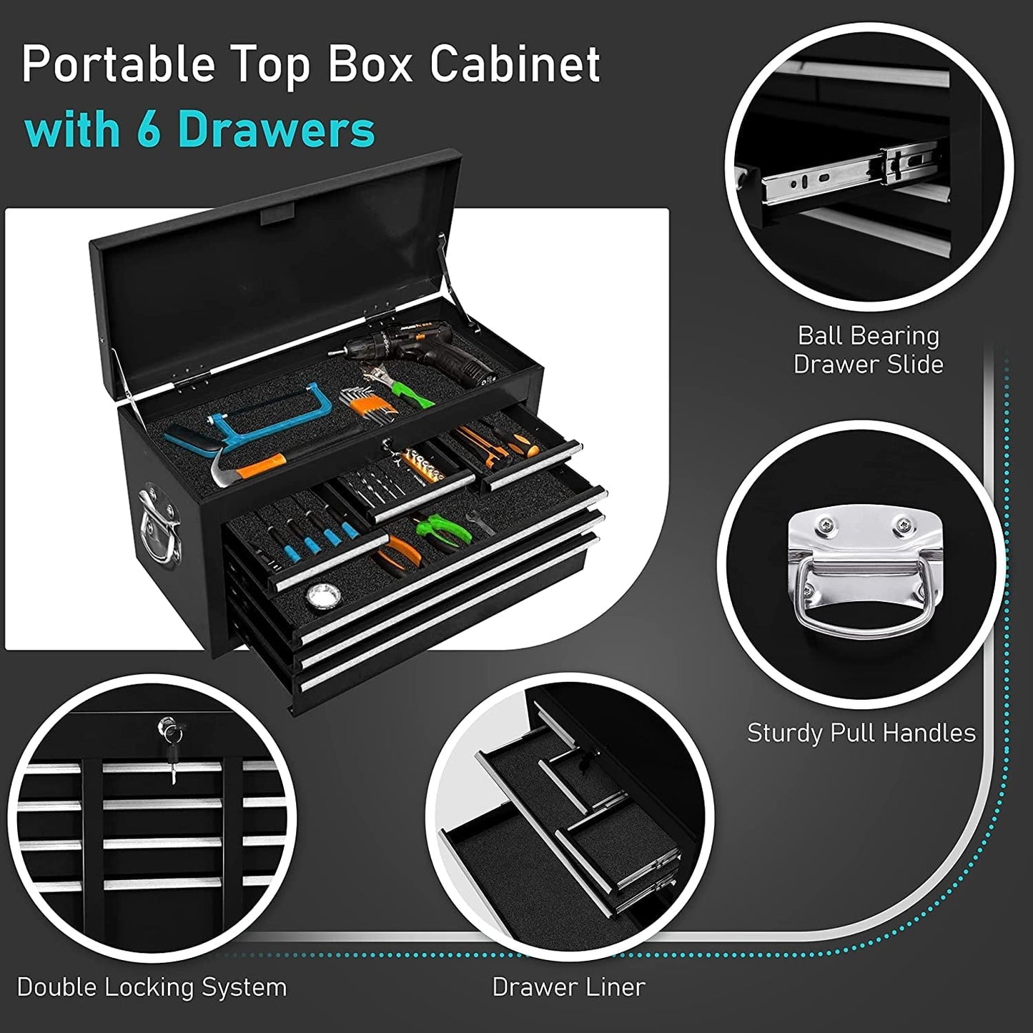 2-IN-1 Tool Chest & Cabinet, Large Capacity 8-Drawer Rolling Tool Box Organizer with Wheels Lockable Craft, Black
