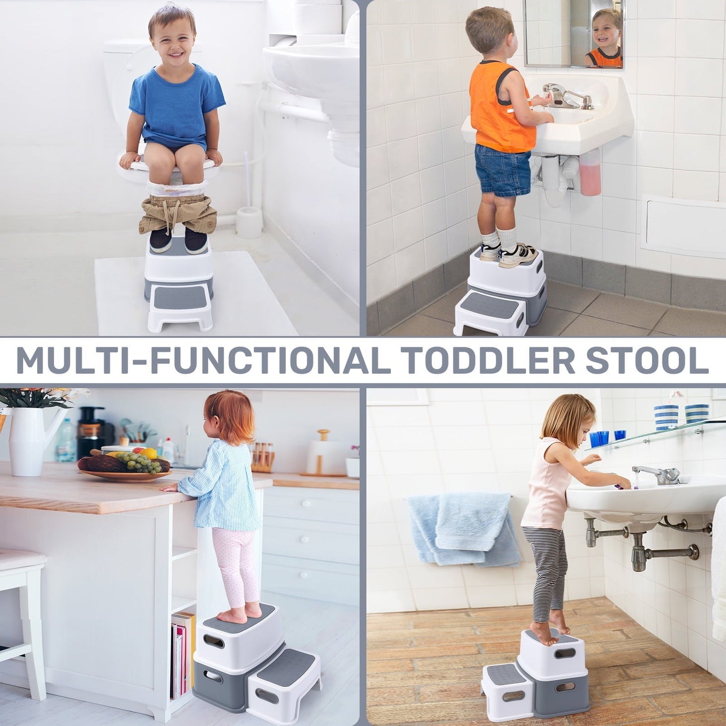 2 Step Stool for Kids, Anti-Slip Bathroom Step Stool Potty Stool for Toilet Potty Training