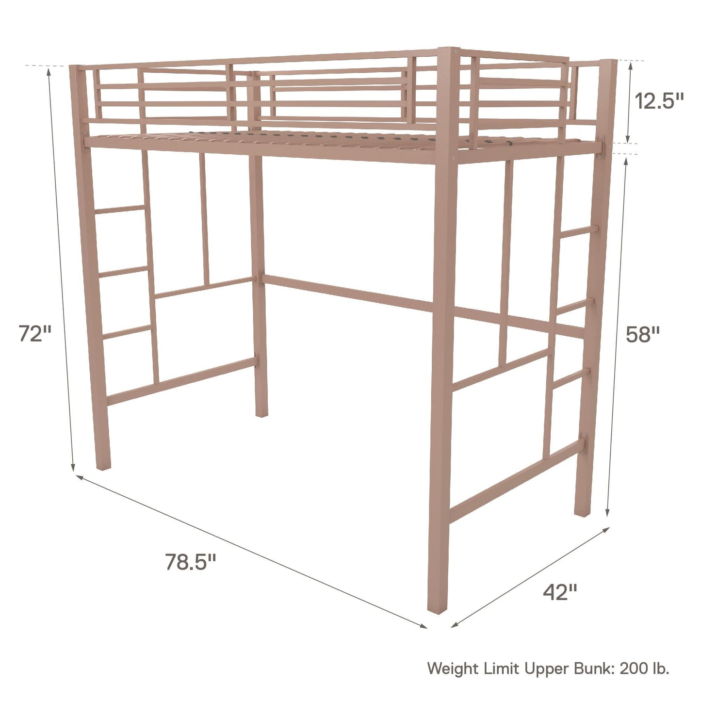 Your Zone Brittain Twin Metal Loft Bed, Pink