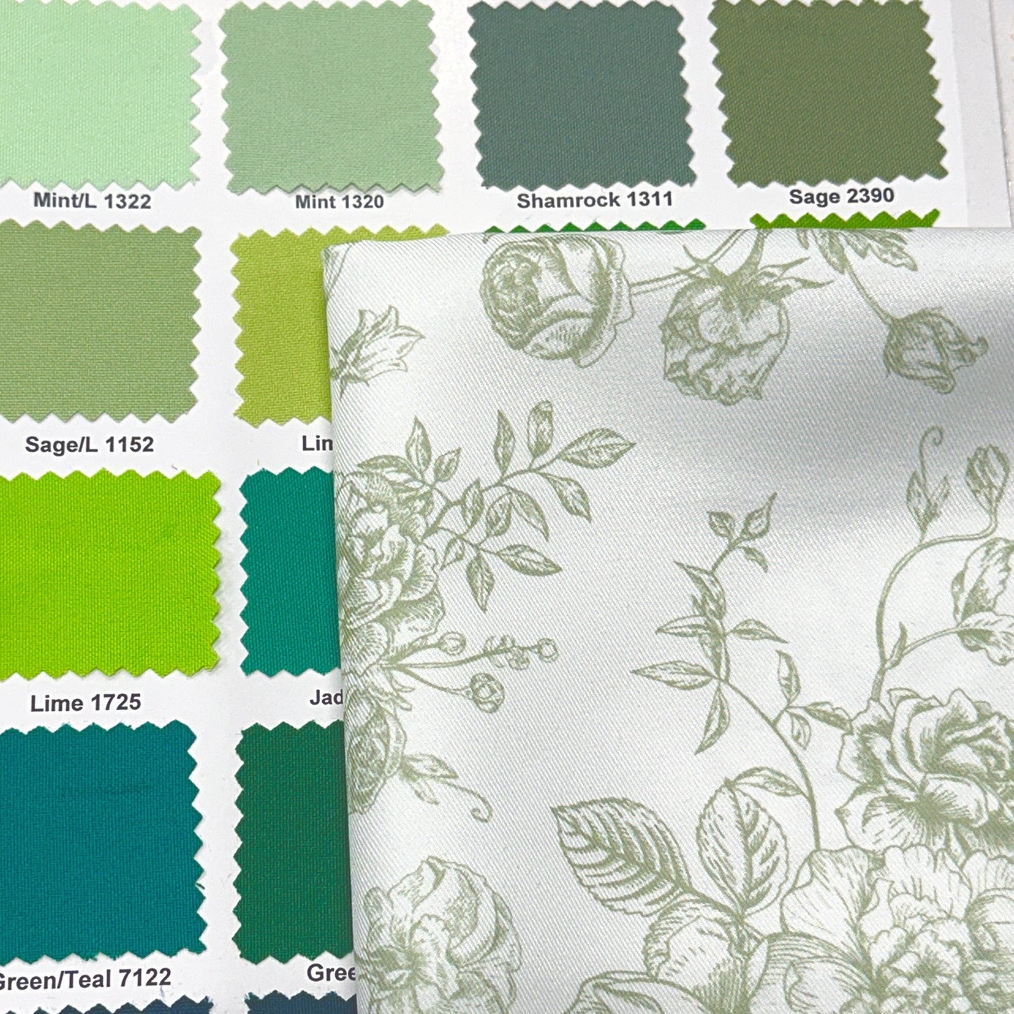 French Toile (Poly Print) Table Linen in Sage