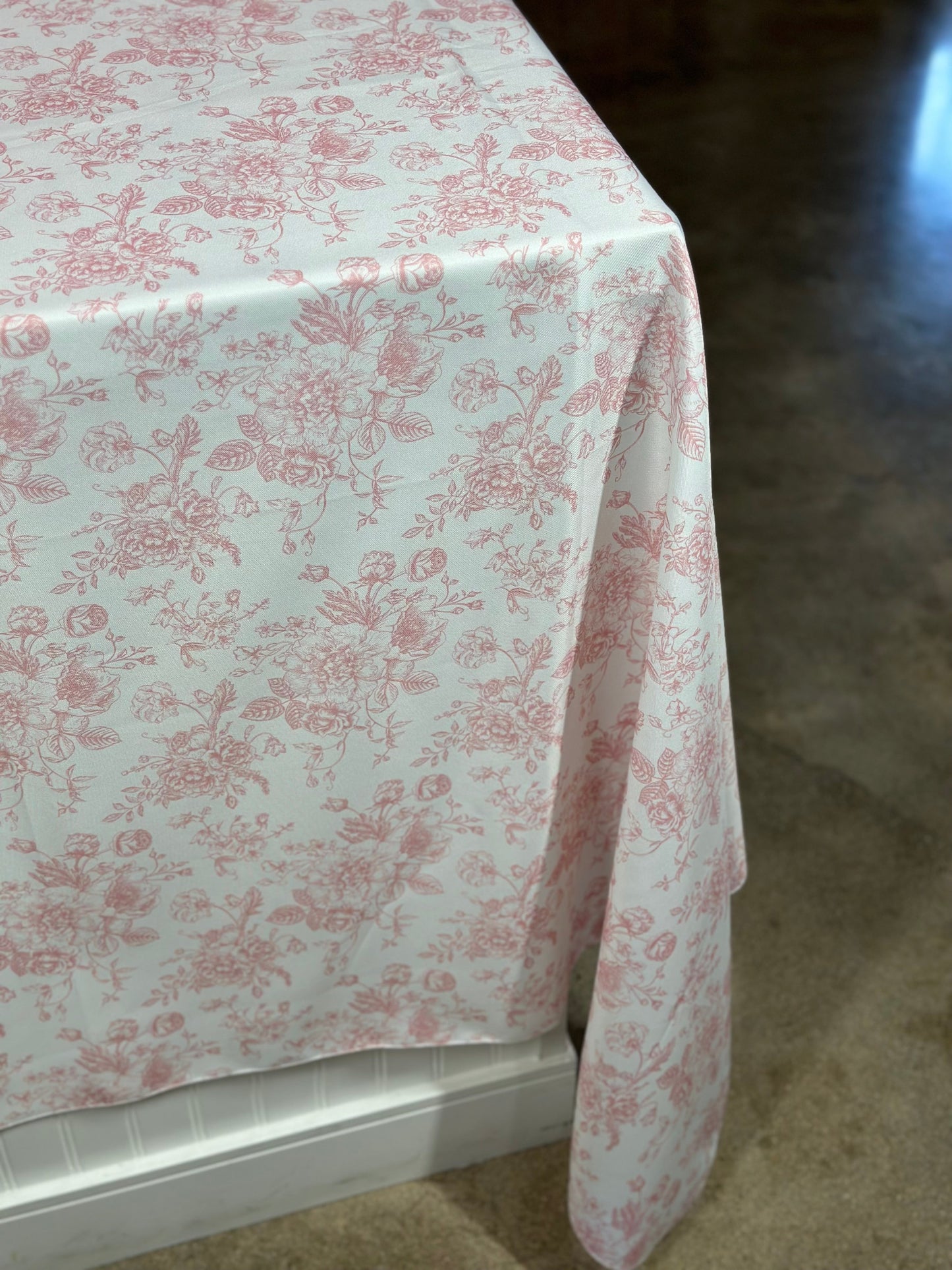French Toile (Poly Print) Table Linen in Dusty Rose