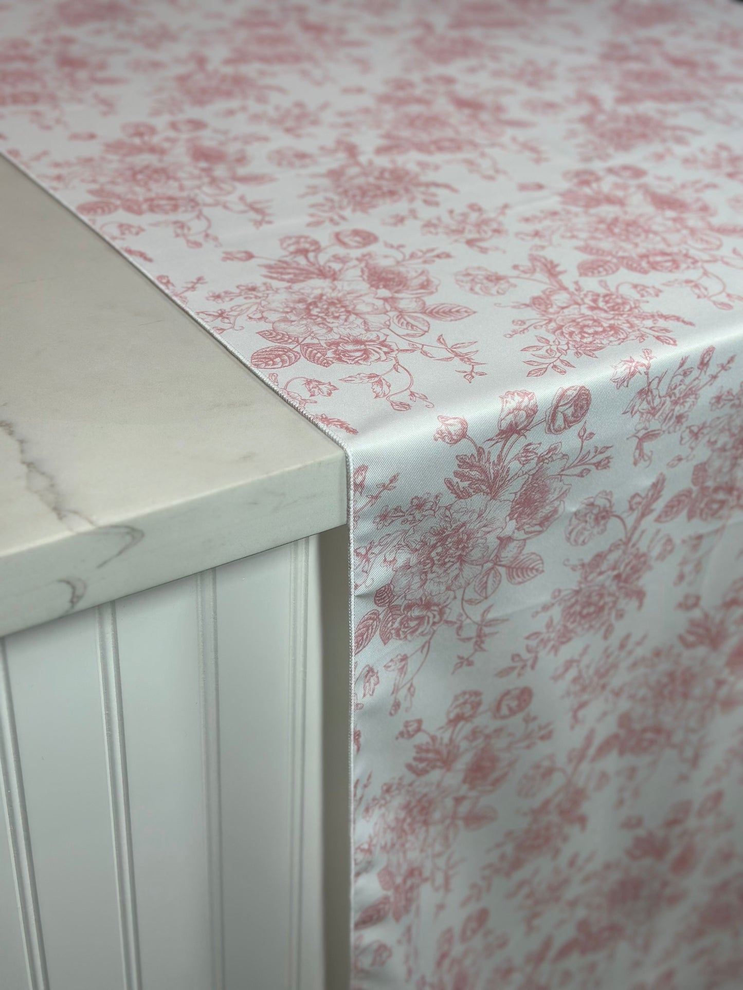 French Toile (Poly Print) Table Linen in Dusty Rose