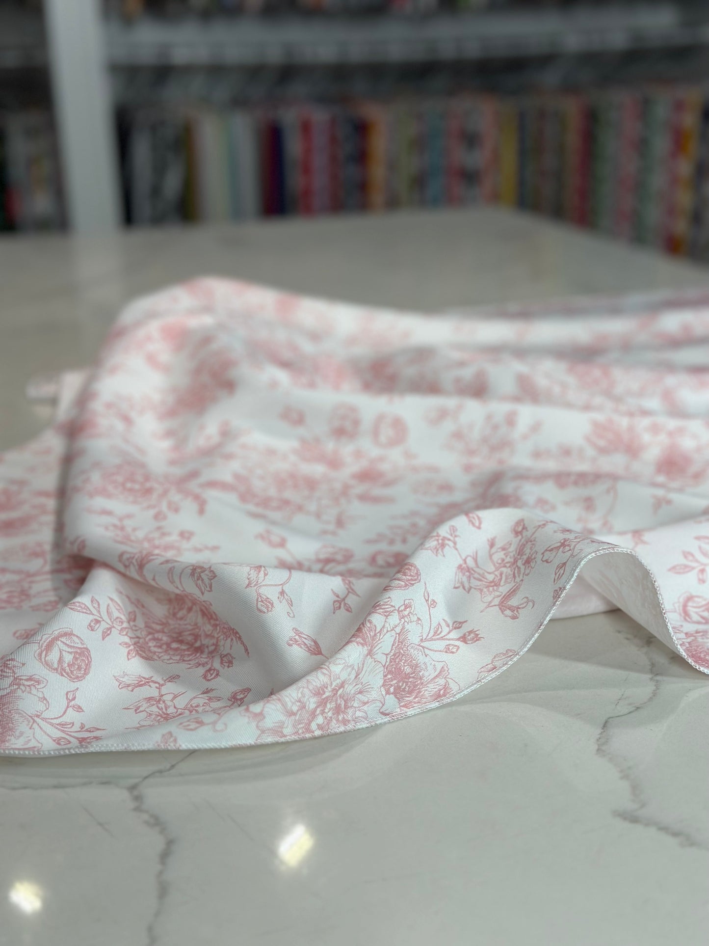 French Toile (Poly Print) Table Linen in Dusty Rose