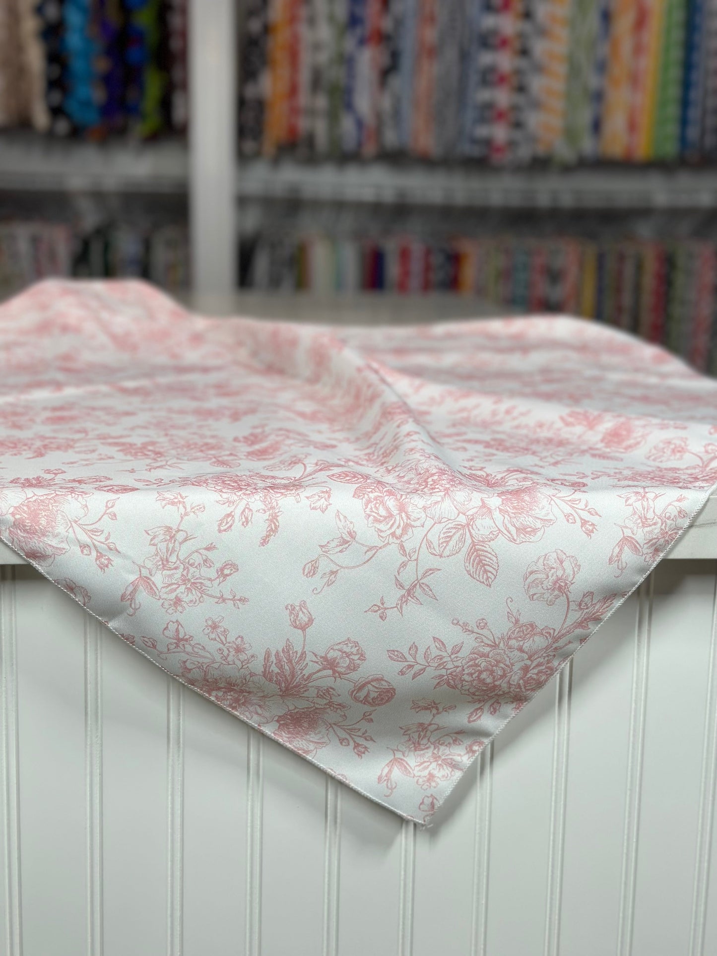French Toile (Poly Print) Table Linen in Dusty Rose