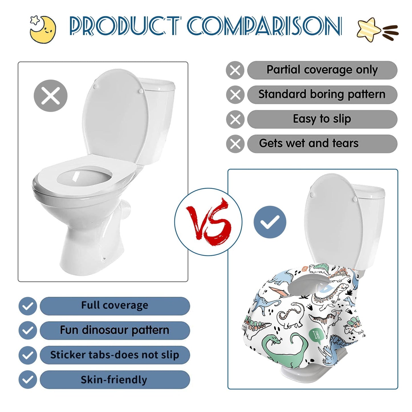 YIHATA Disposable Toilet Seat Covers - 20 Pack - Waterproof, Ideal for Kids and Adults â Extra Large, Individually Wrapped for Travel, Toddlers Potty Training in Public Restrooms (Dinosaurs)