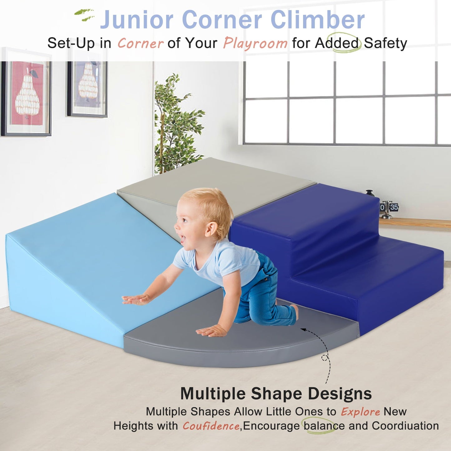 YRLLENSDAN 4 Piece Soft Climb and Crawl Activity Play Set, Corner Climbing Lightweight Foam Shape Toy for Toddlers Gym Play Foam Climbers Blocks for Kids 1-3 Babies Indoor